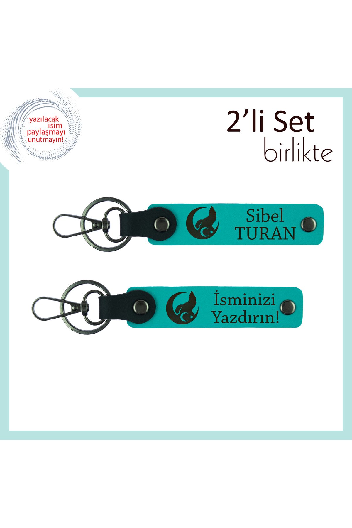 Miaju Kayınvalideye Sürpriz – Bozkurt Ve Ayyıldız Desenli İsimli Anahtarlık Takımı, K Turkuaz-Turkuaz