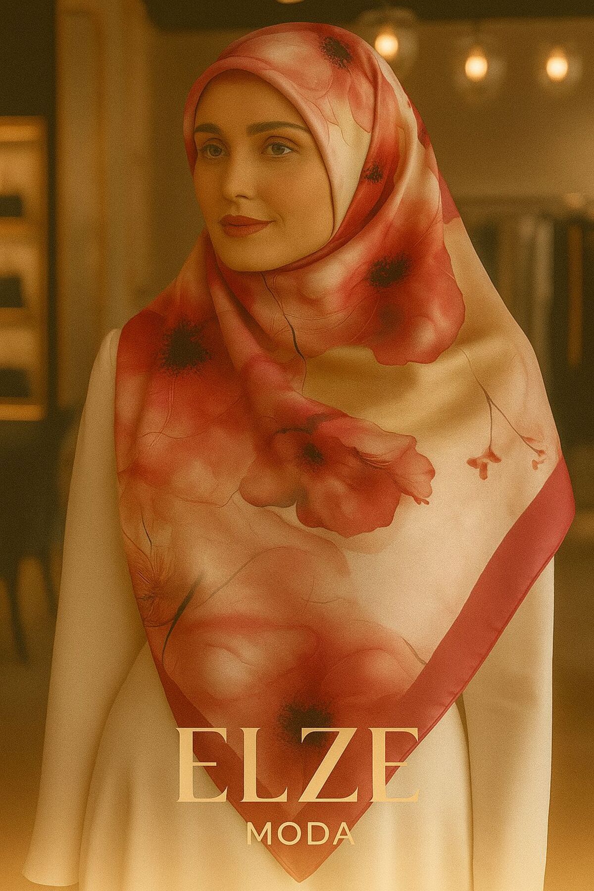 ELZE MODA GELİNCİK DESENLİ PAMUK VUAL ŞAL
