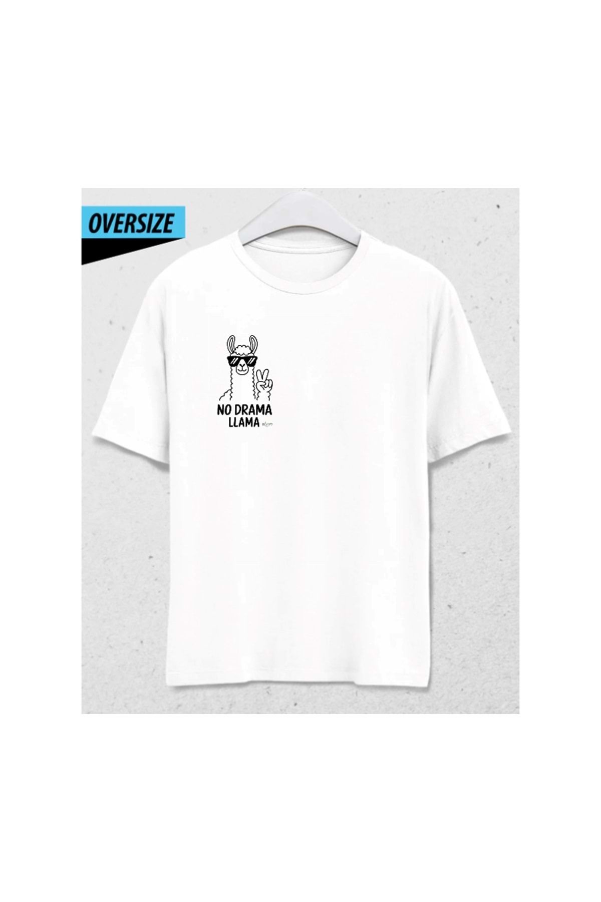 HENA DİZAYN Drama-Free Zone – Oversize Unisex T-Shirt Beyaz