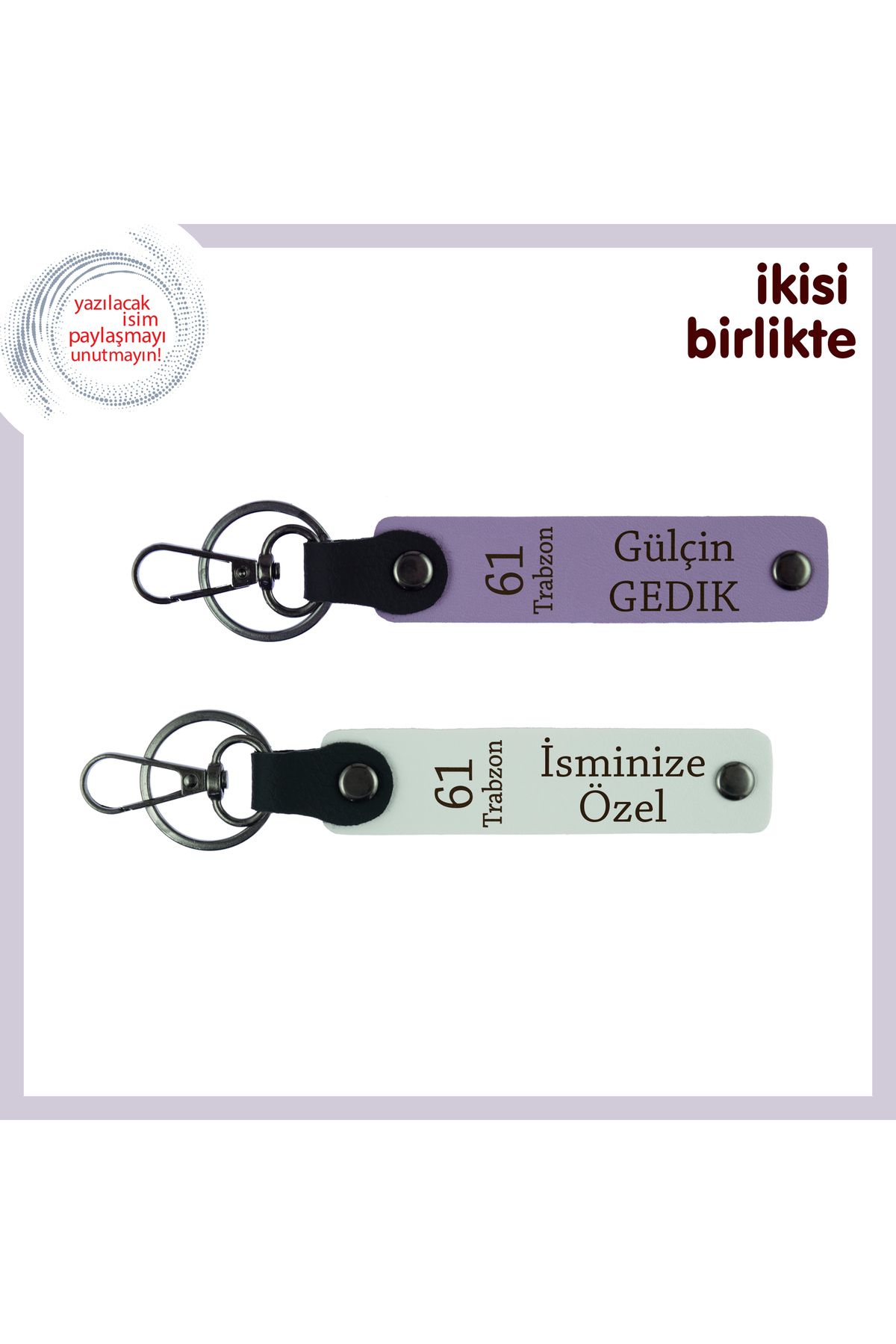 Miaju Şehriyle Övünenlere Küçük Bir Jest, 61 Trabzon Desenli Anahtarlık 2’li Set, Mor Menekşe-Beyaz