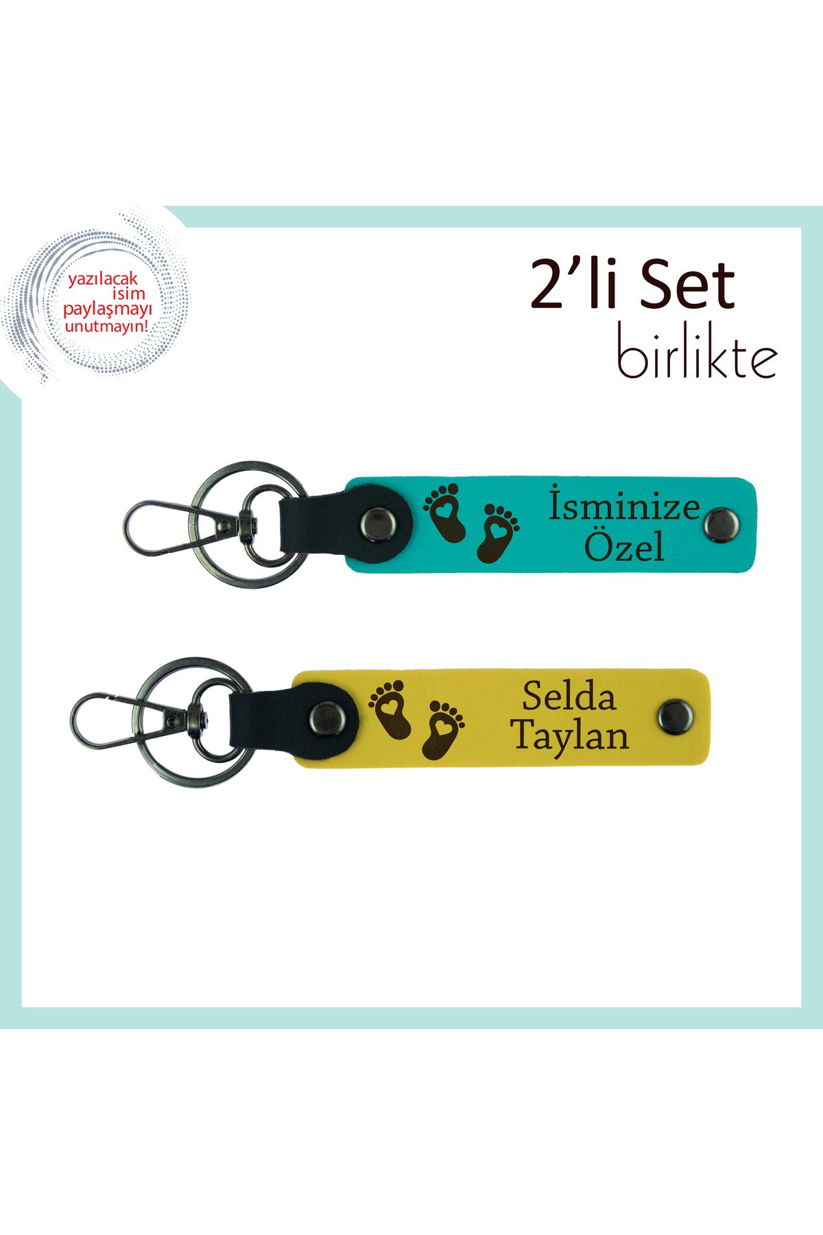 Miaju Aileye Yeni Katılan Miniğe Duygusal Armağan, Kalpli Ayak Temalı 2’li Hediyelik Set, K Turkuaz-Sarı