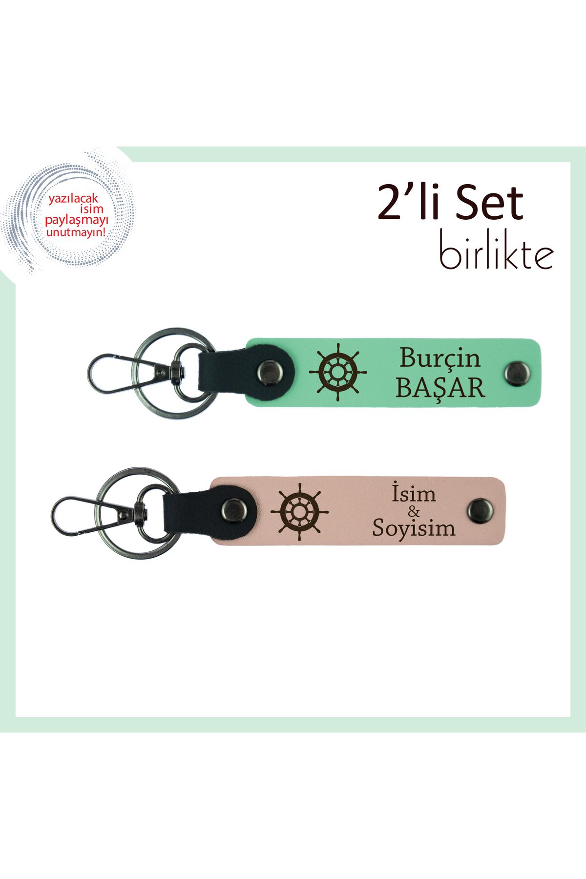 Miaju Yön Bulmanın Simgesi Gemi Dümeni, Kişisel 2’li Anahtarlık Takımı, Açık Yeşil-Yavru Ağzı