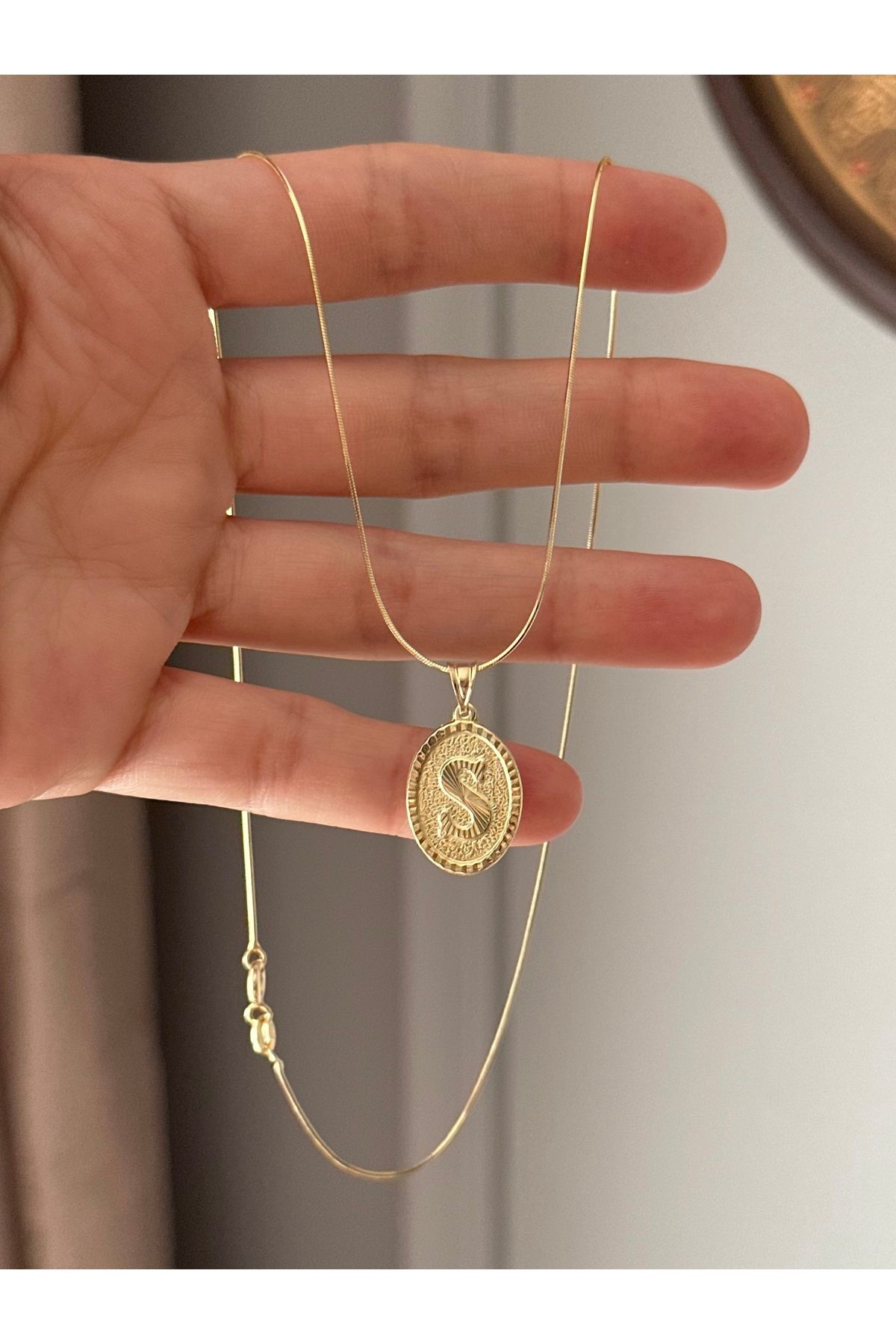 emy by emel luxury silver jewelry Altın Kaplama Nostaljik S Harfli Kolye 925 Ayar Gümüş