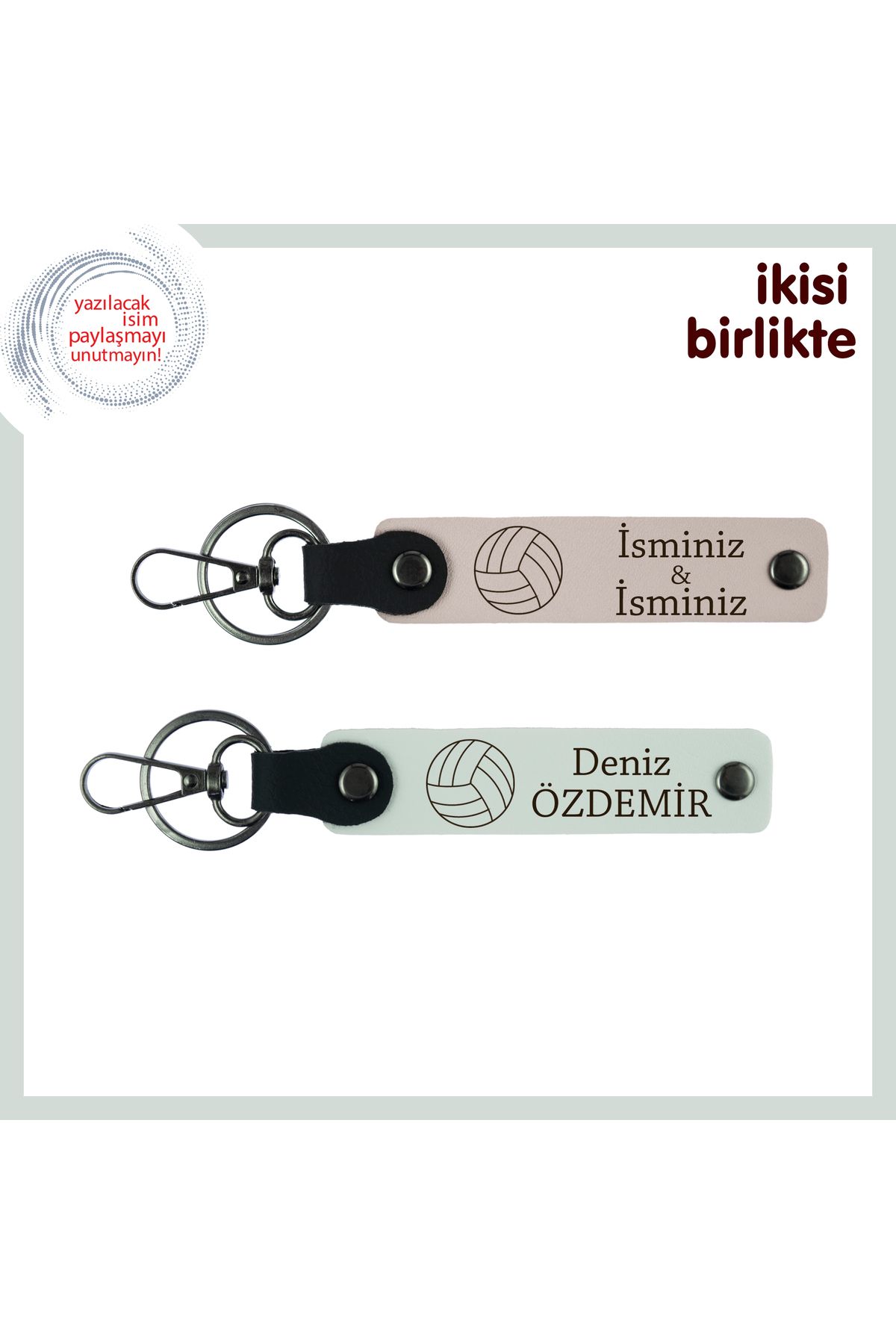 Miaju Mezuniyet Sonrası Takım Arkadaşına, Kişiselleştirilebilir İsimli Deri Anahtarlık Seti, Pudra-Beyaz