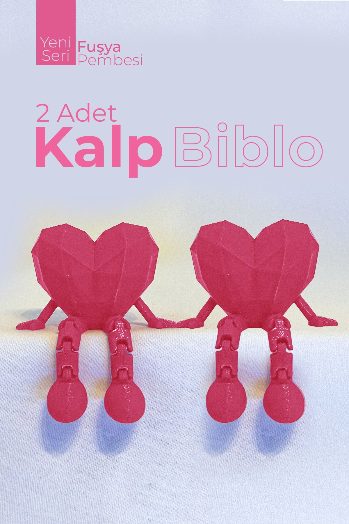 sob3studio Kalp Biblo 2 Adet Fuşya Pembesi