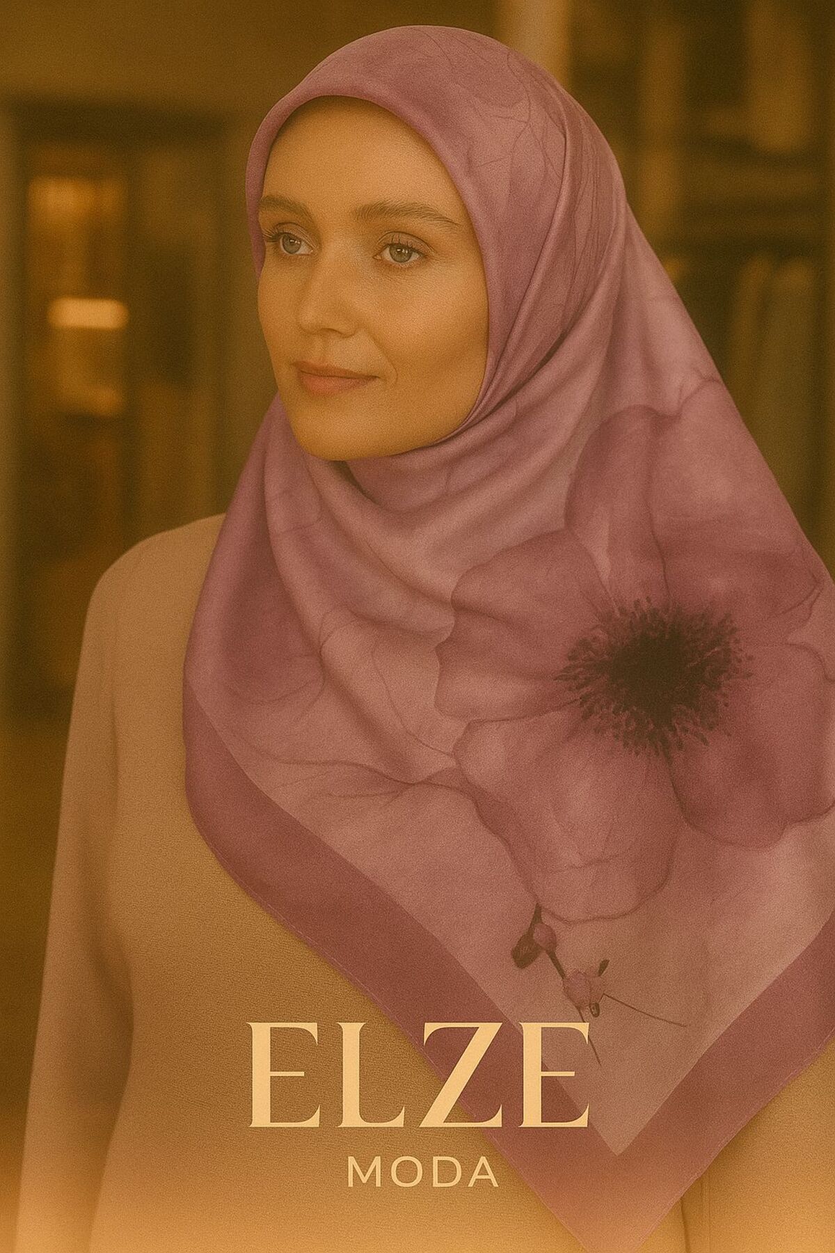 ELZE MODA GELİNCİK DESENLİ PAMUK VUAL ŞAL