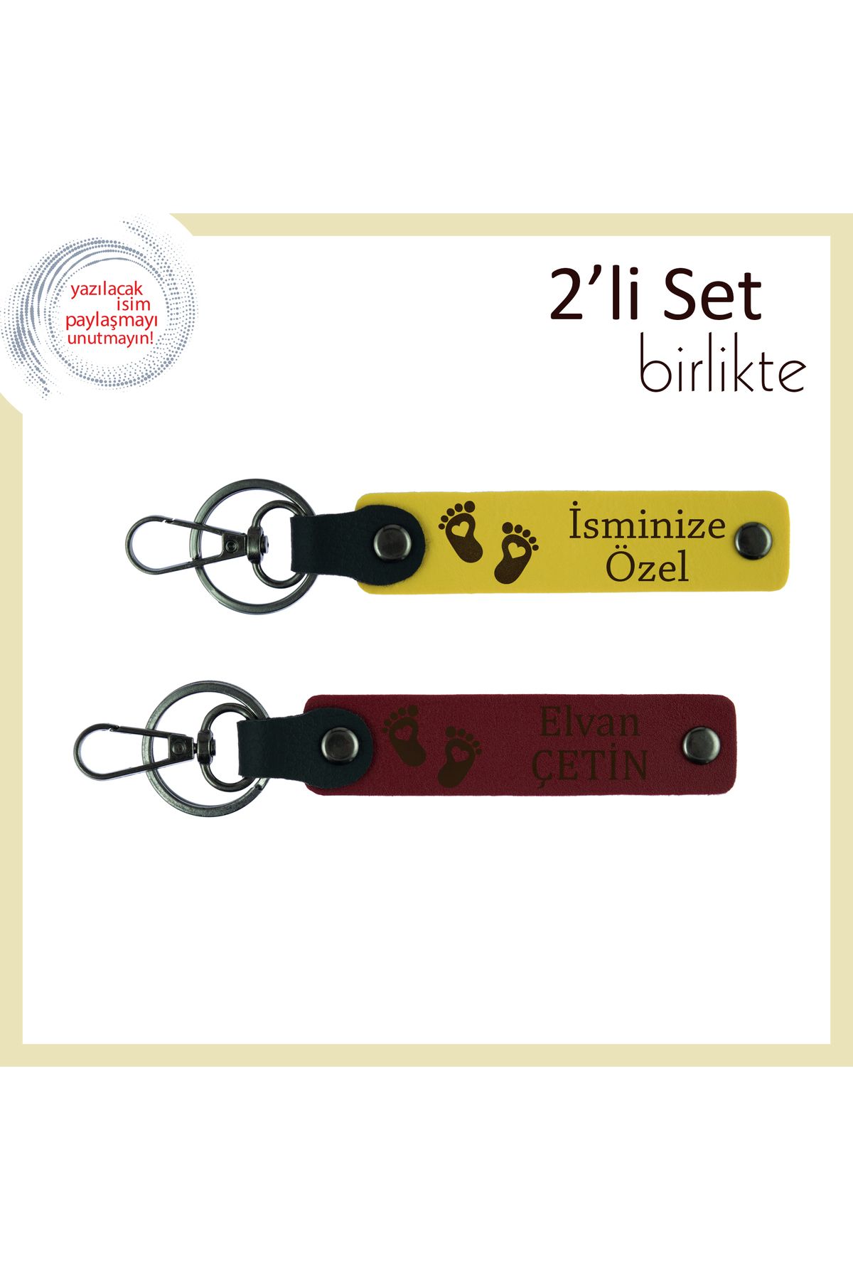 Miaju Bebeğinizin Hatırasını Her Zaman Yanınızda Taşıyın, Kalpli Ayak Motifli Anahtarlık, Sarı-Bordo