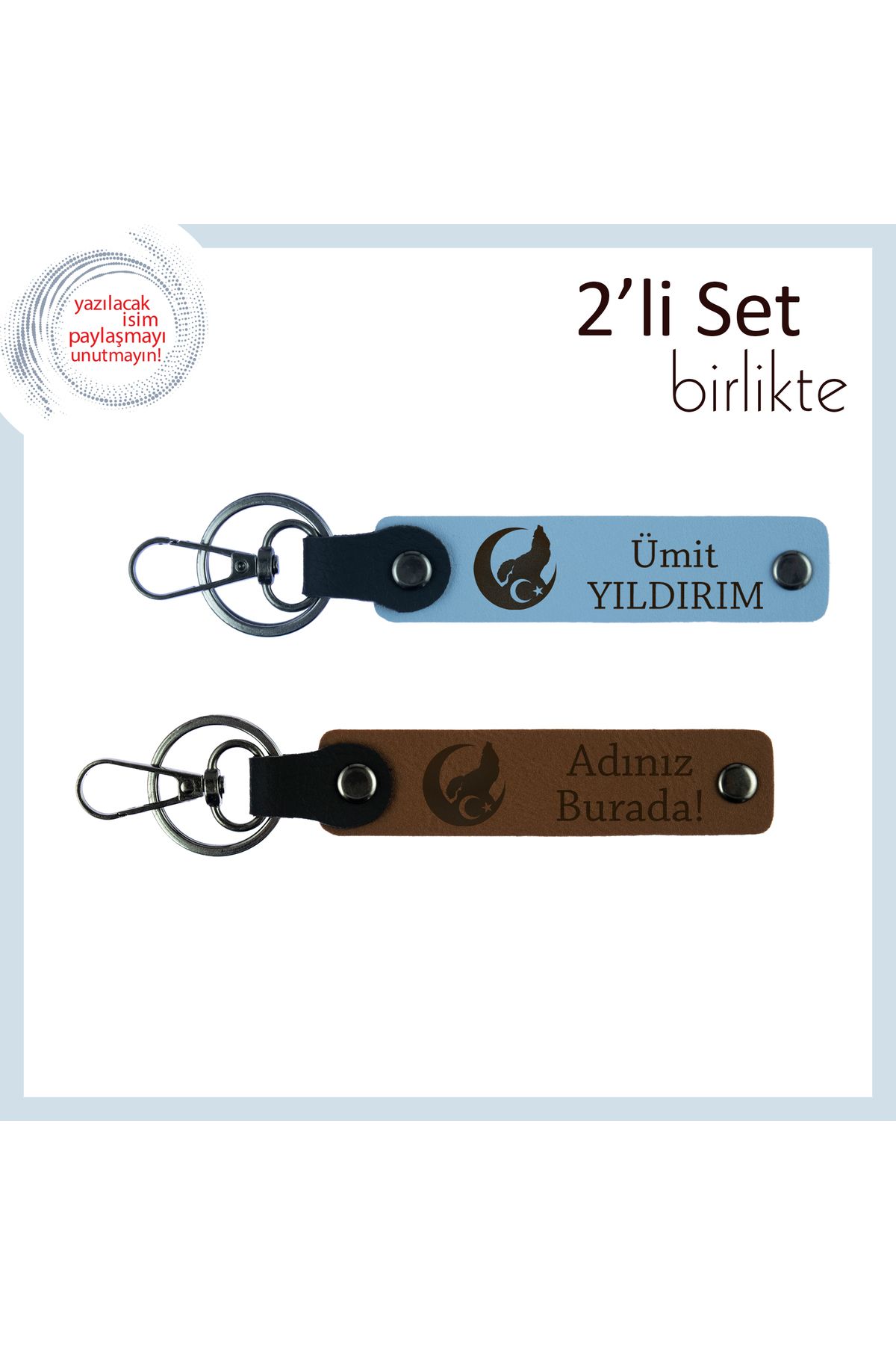 Miaju Manevi Değeri Yüksek Hediye, Bozkurt Ve Ayyıldız Anahtarlık Takımı 2' li Set, Gök Mavi-Kahve