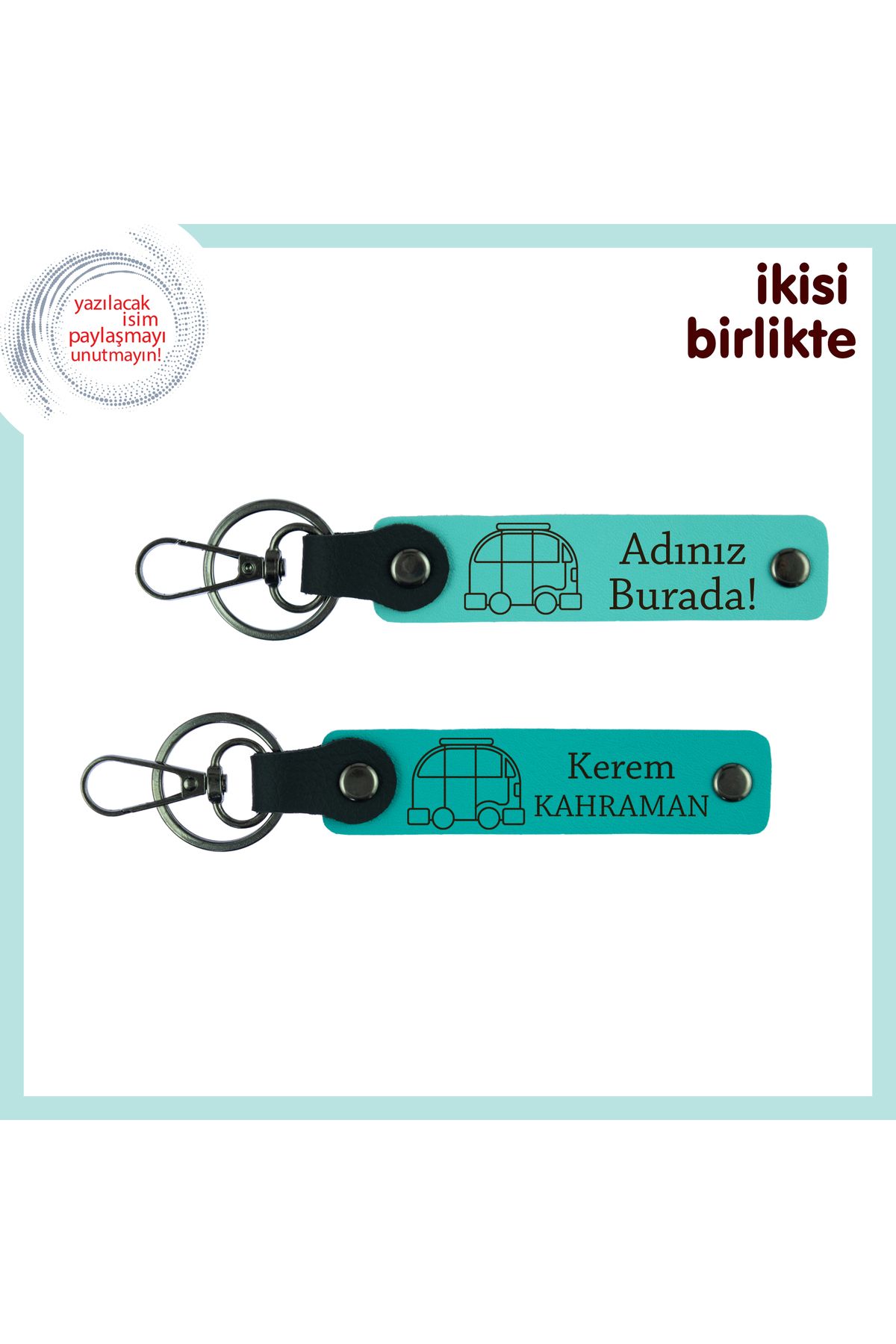 Miaju Gezgin Ruhlu Eşine Verilecek Armağan, Karavan Temalı Anahtarlık 2’li Set, Turkuaz-Koyu Turkuaz