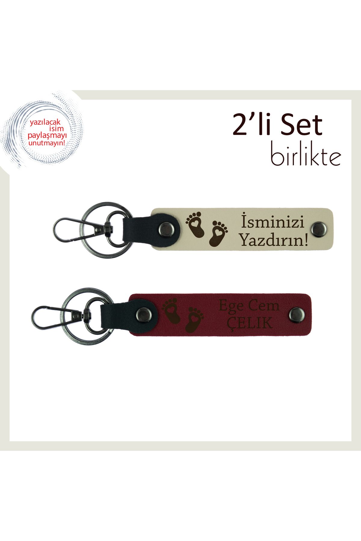 Miaju Doğum Kutlamaları İçin Kişiye Özel Hediyelik, Kalpli Bebek Ayağı Motifli Set, Sütlü Kahve-Bordo