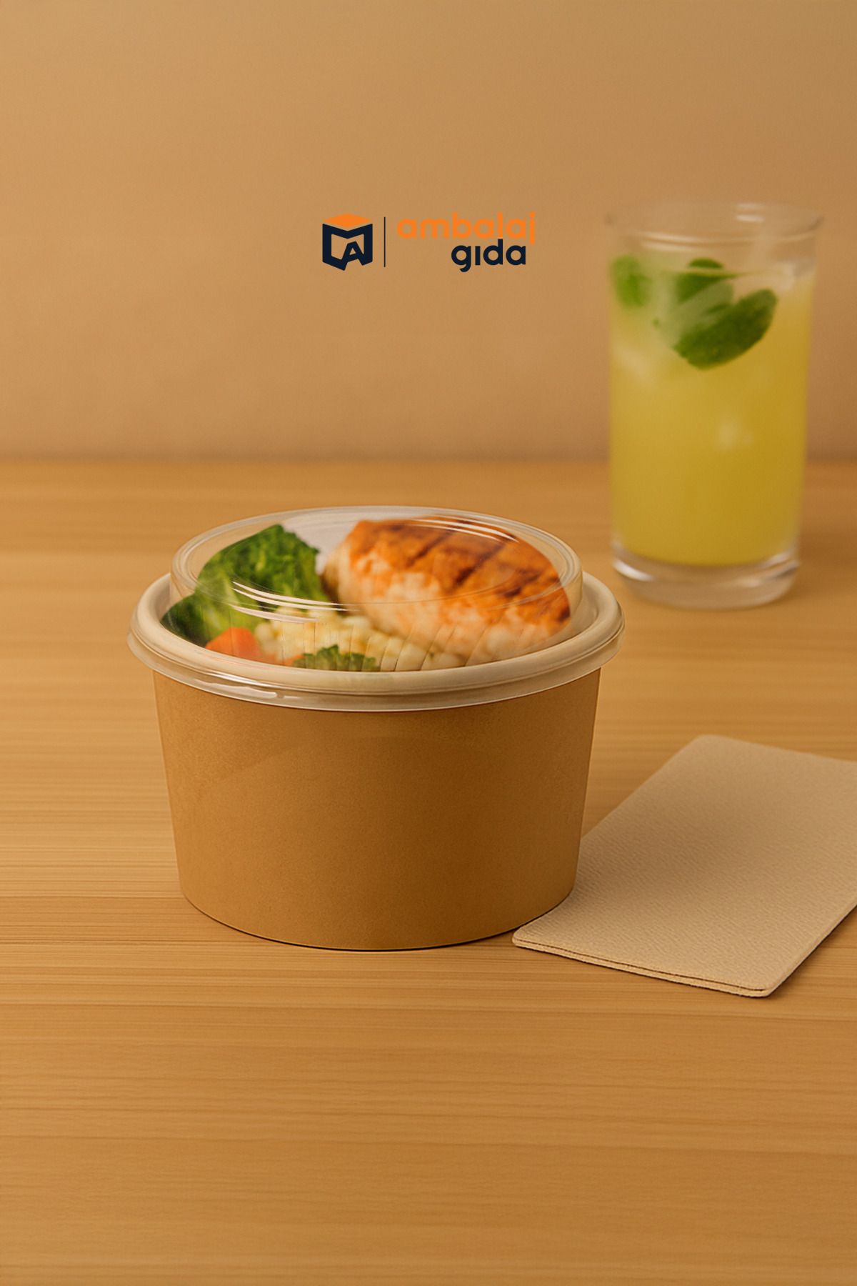 Damla Cup Kraft Karton Salata Kase Kapağı Sıcak 550 cc ve 750 cc 50 adet