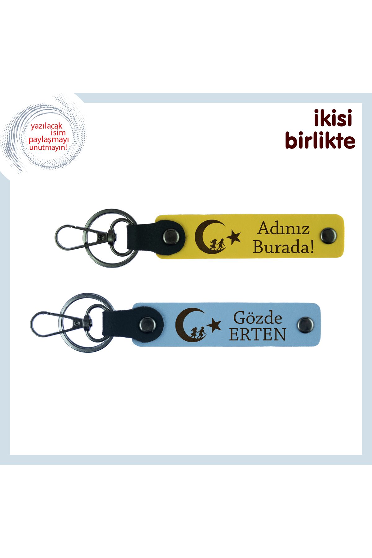 Miaju Birlikte Geçen Yıllara Minnet – Çocuk Ve Ayyıldız Kişiye Özel Anahtarlık Takımı, Sarı-Gök Mavi