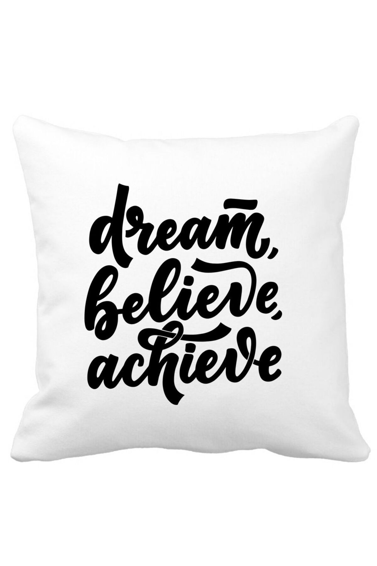 BEKZ Perna Decorativa, Dream Believe Achieve, 40x40 Cm, Alba, Mata, Husa Detasabila, Burduf - 40 x 40