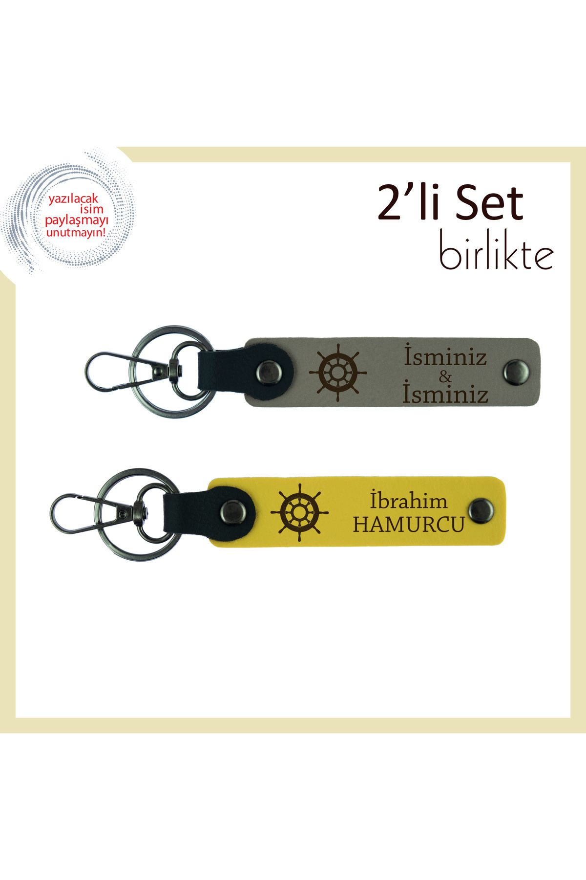 Miaju Eşinizle Ortak Anılarınızı Taşıyacak Hediye, Gemi Desenli Anahtarlık Seti, Kül Gri-Sarı