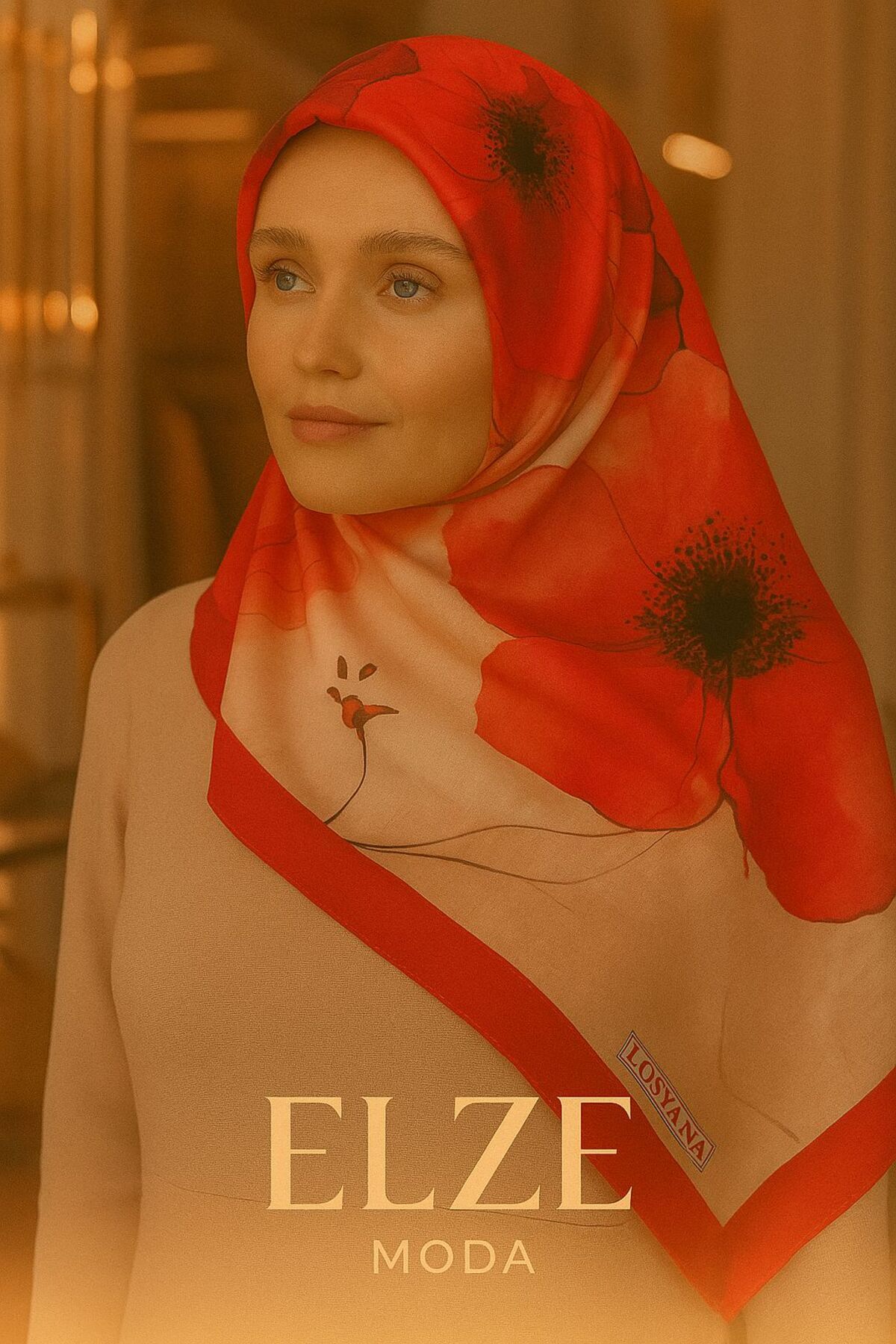 ELZE MODA GELİNCİK DESENLİ PAMUK VUAL ŞAL