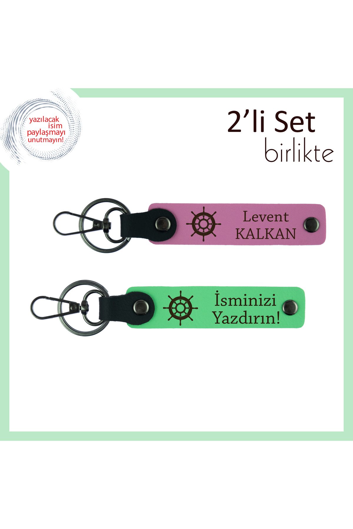 Miaju Eşe Verilebilecek Şık Hediye, Gemi Figürlü İsimli Anahtarlık Takımı, Pembe-Fıstık Yeşil