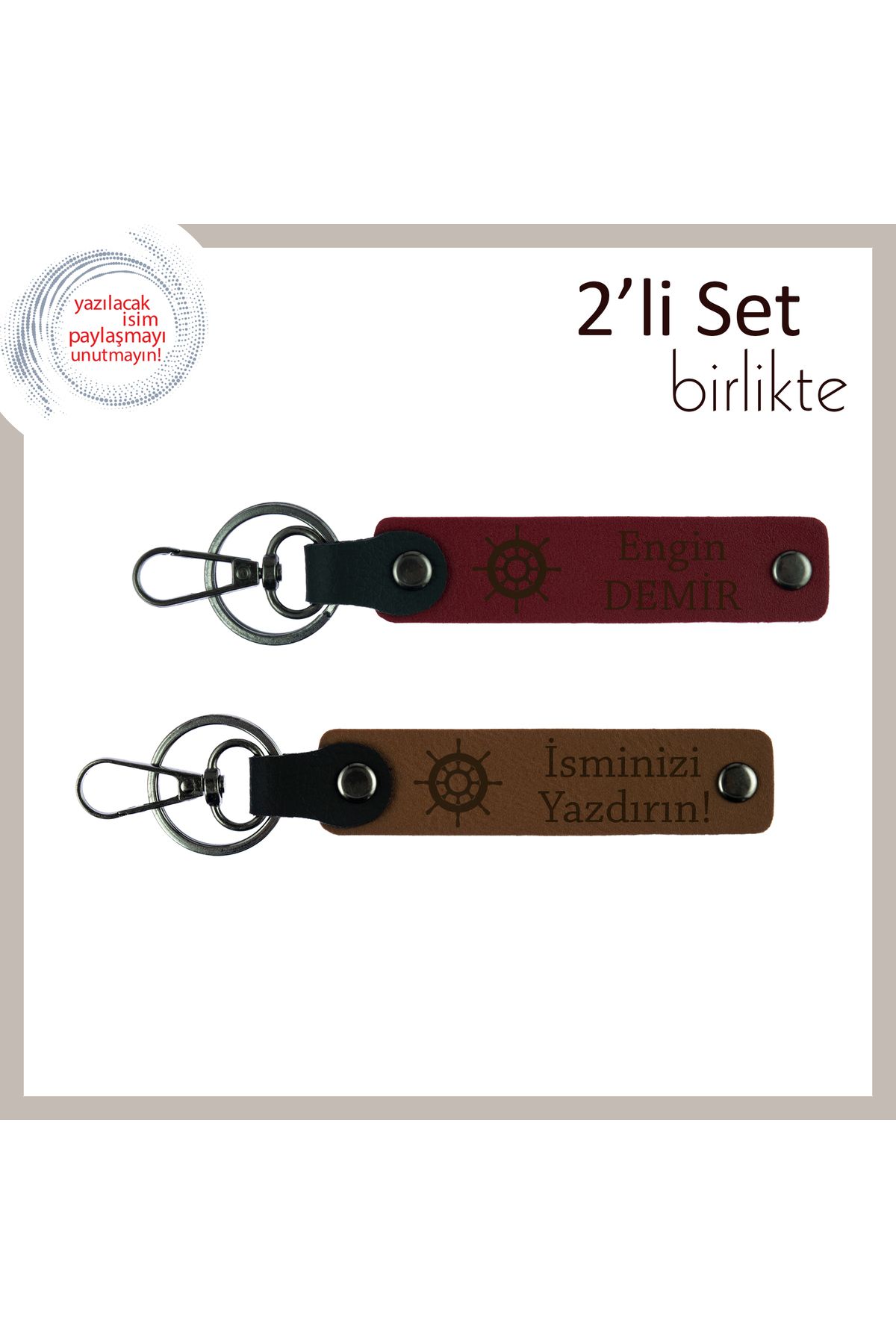 Miaju Kaptanlara Uygun 2’li Deri Anahtarlık, Gemi Motifli Hediyelik, Kişiselleştirilebilir, Bordo-A Kahve