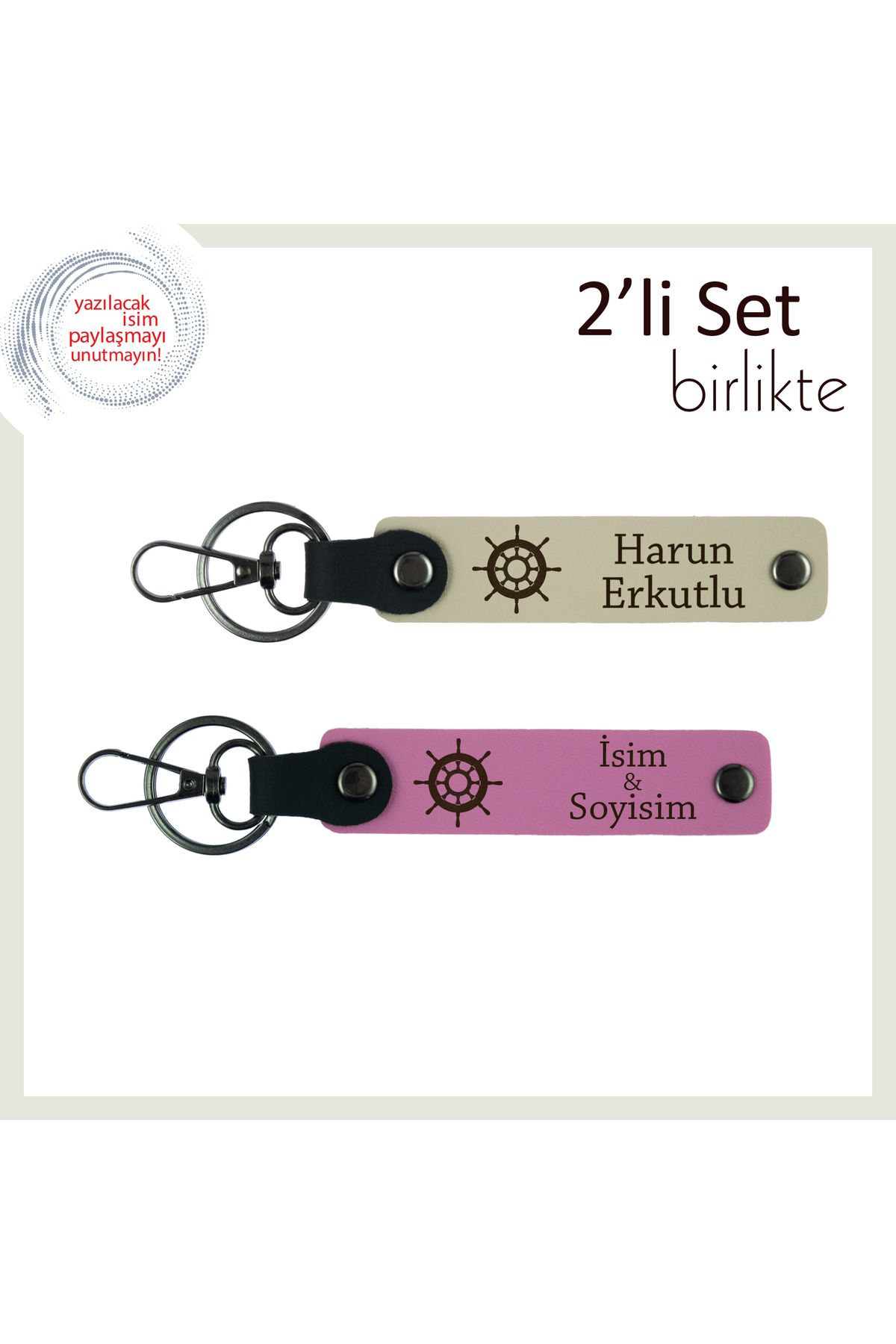 Miaju Sevgilinizle Her Gün Taşınabilecek Şık Hatıra, Gemi Figürlü Deri Takım, Sütlü Kahve-Pembe