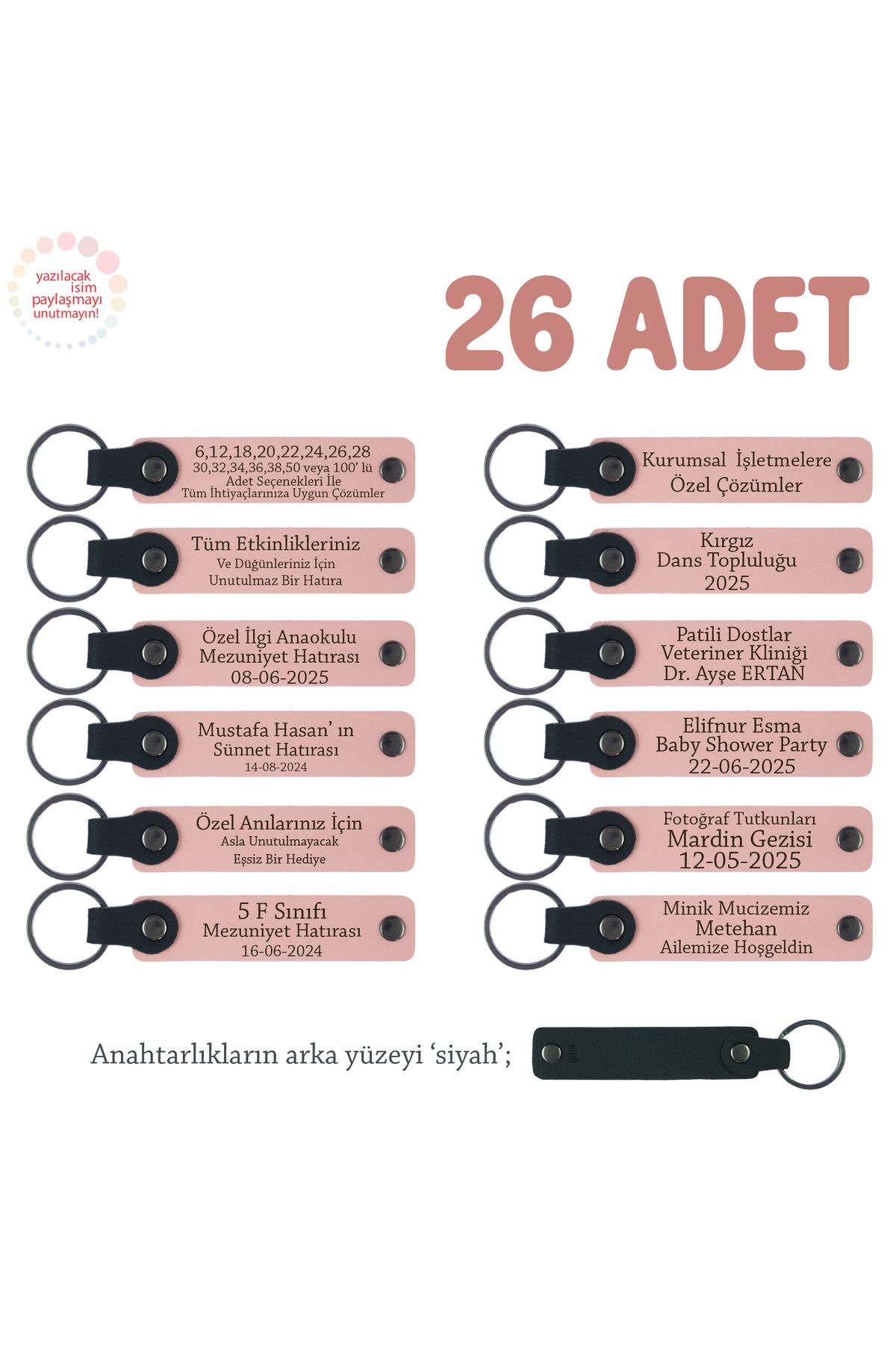 Miaju Eğitim Koçluğu Programı Katılımcılarına, 26'lı Set, Özel İsim Yazılı Anahtarlık, Pudra & Siyah