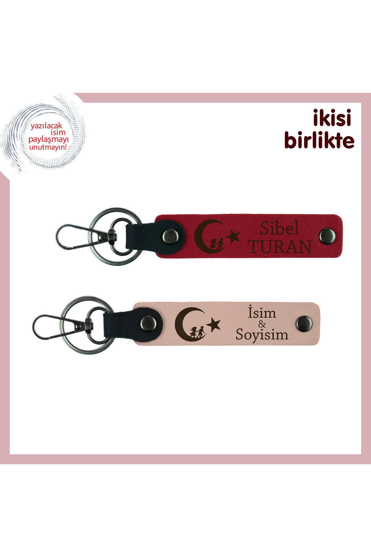 Miaju İsim Yazılabilir Çocuk Ve Ayyıldız Motifli Deri Anahtarlık, Kişisel Hediye, Kırmızı-Yavru Ağzı
