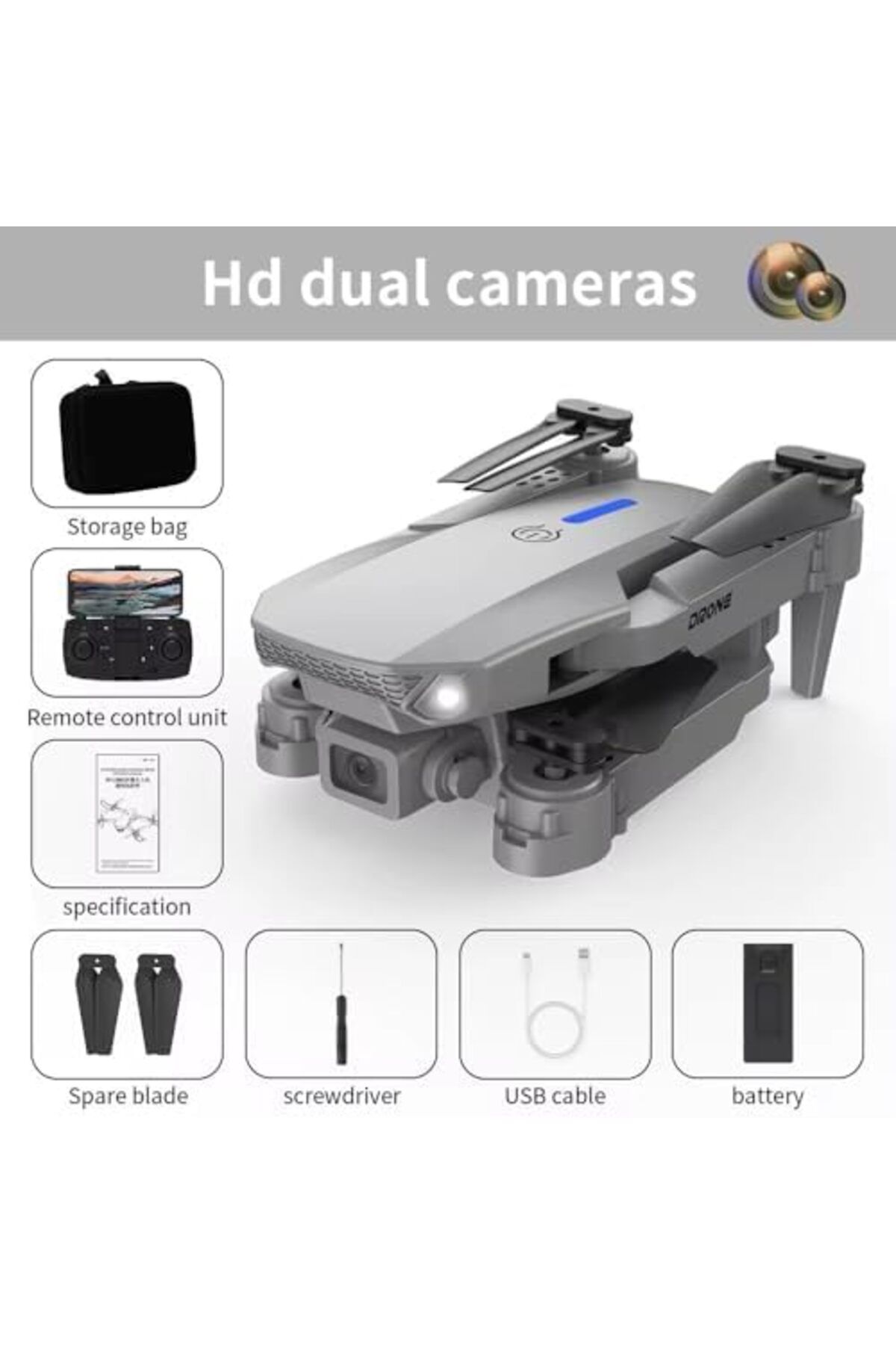 Generic-E88 Foldable Drone with 8K HD Dual Camera, Obstacle Avoidance, Altitude Hold, and Compact Design (Mu 6