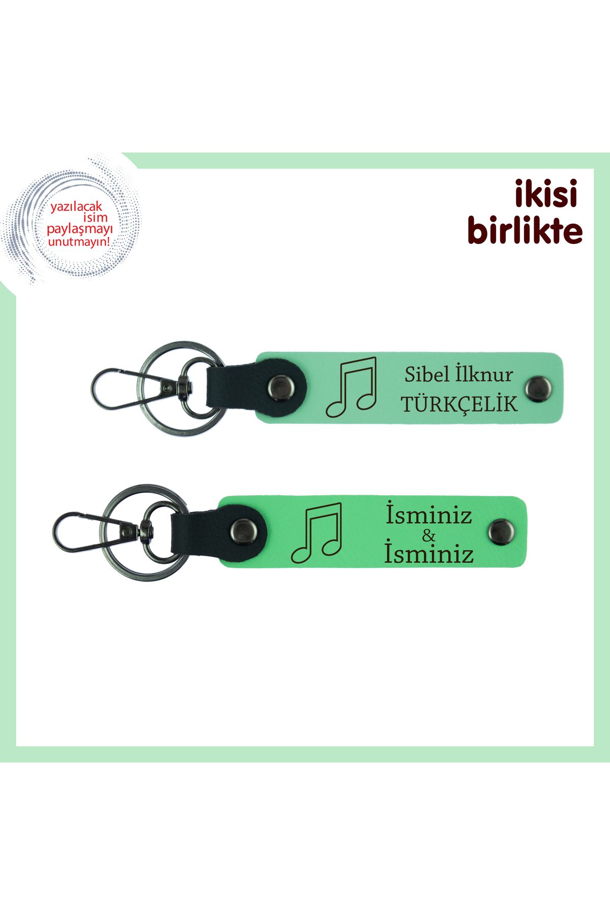 Miaju Sahne Arkasındaki Kahramanlara, Notalı Hediyelik Deri Anahtarlık Takımı, Açık Yeşil-Fıstık Yeşil
