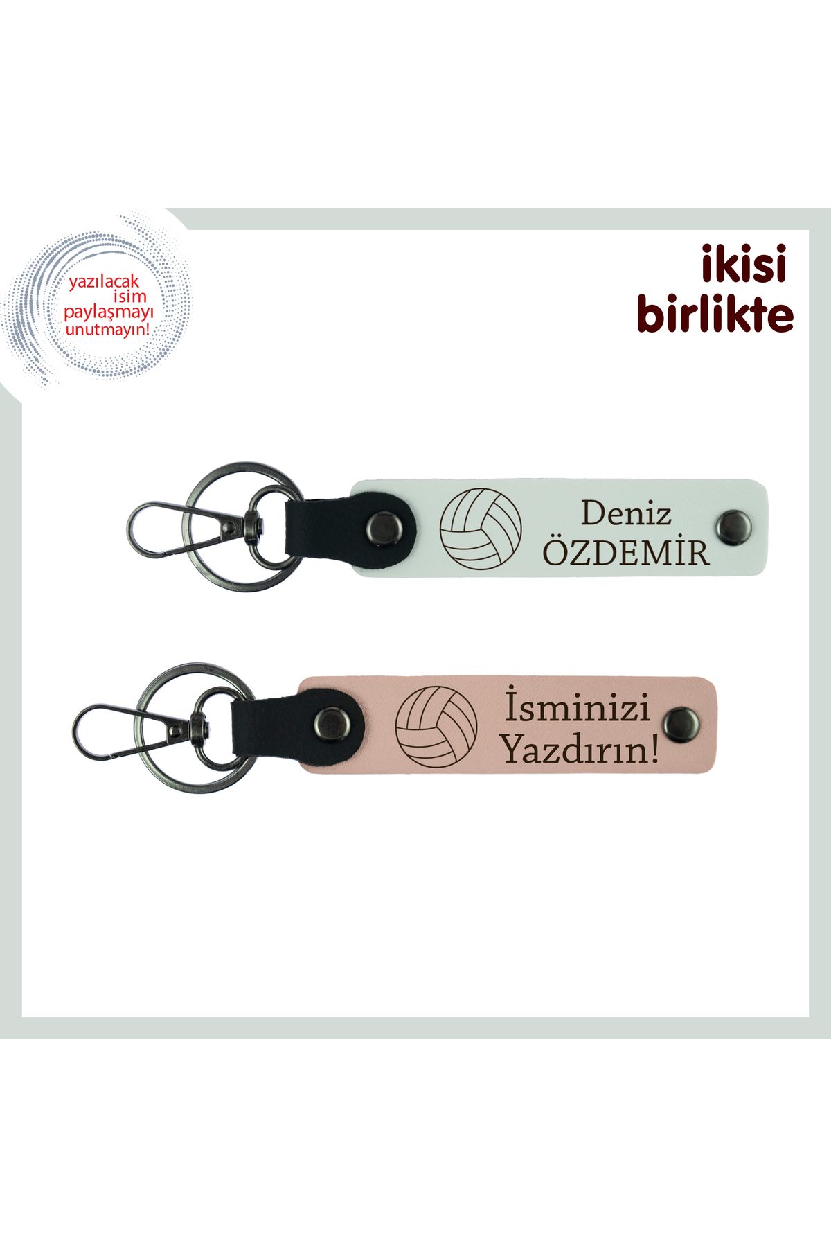 Miaju Spor Öğretmenine Minnetle Verilecek Hatıra, Kişisel İsimli Deri Anahtarlık Seti, Beyaz-Yavru Ağzı