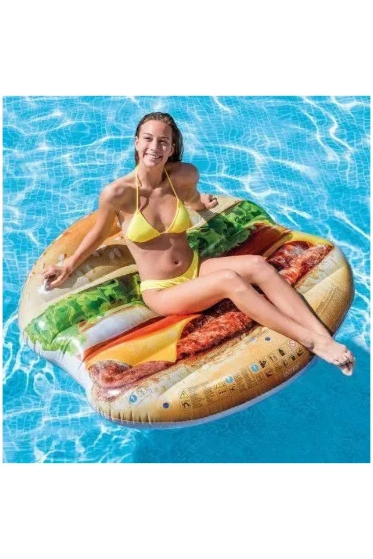 Intex Hamburger Şekilli Dev Şişme Ada Yatak – 145x142 cm Renkli Havuz Keyfi İçin Eğlenceli Tasarım
