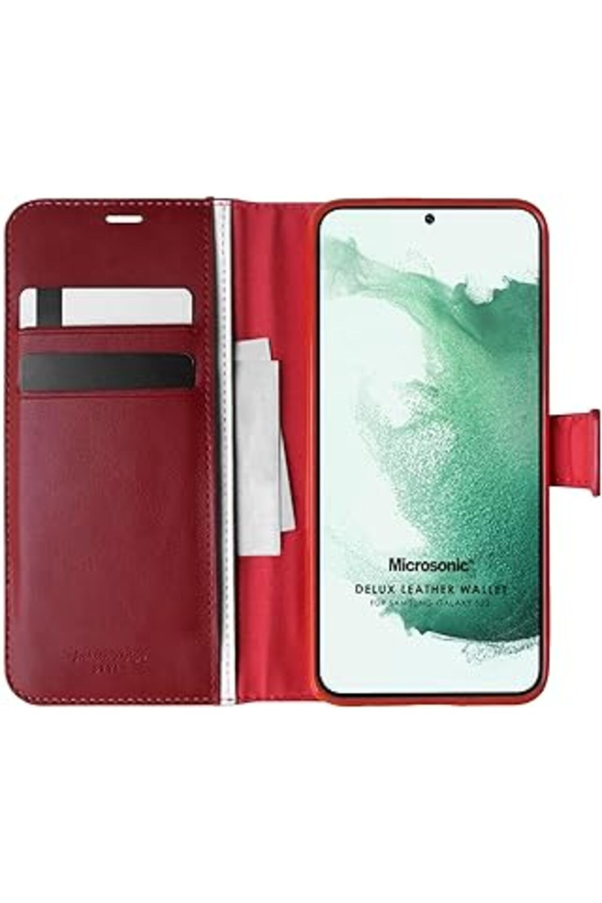 Karachil Microsonic Samsung Galaxy S22 Için Kılıf Delux Leather Wallet Kırmızı [Galaxy S22 Ile Uyumlu Kılıf