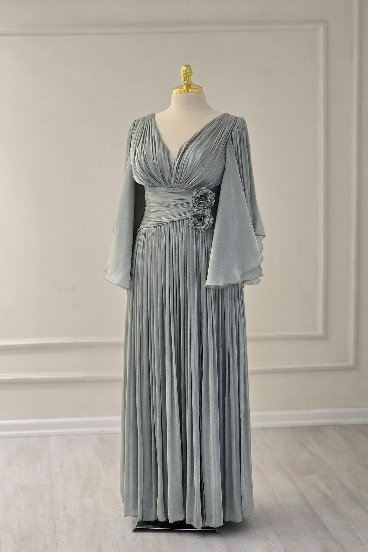 Yonca Moda Evi MİNT - YEŞİLİ Jan Jan Şifon Abiye 4063
