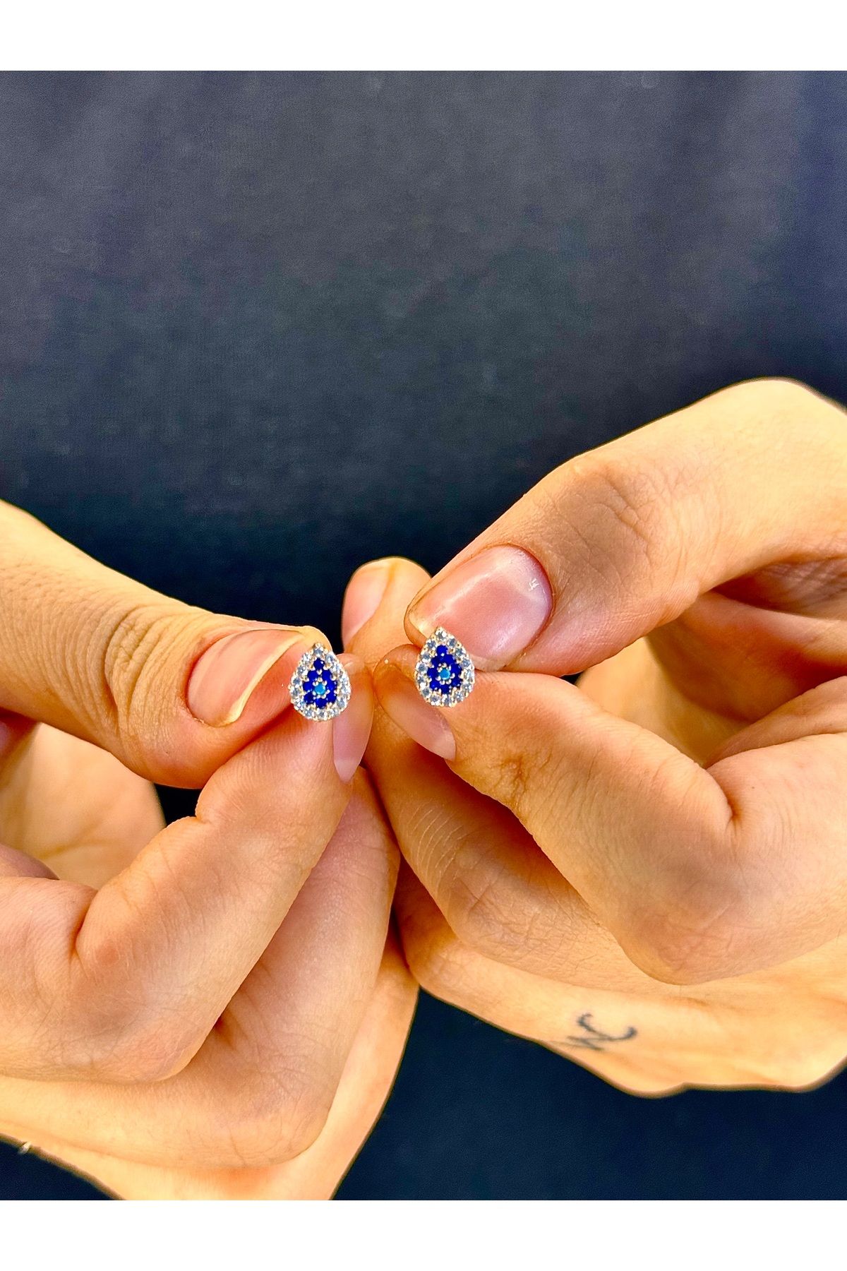Azra Silver&Aksesuar 925 Ayar Zirkon Taşlı Nazar Damla Model Küpe
