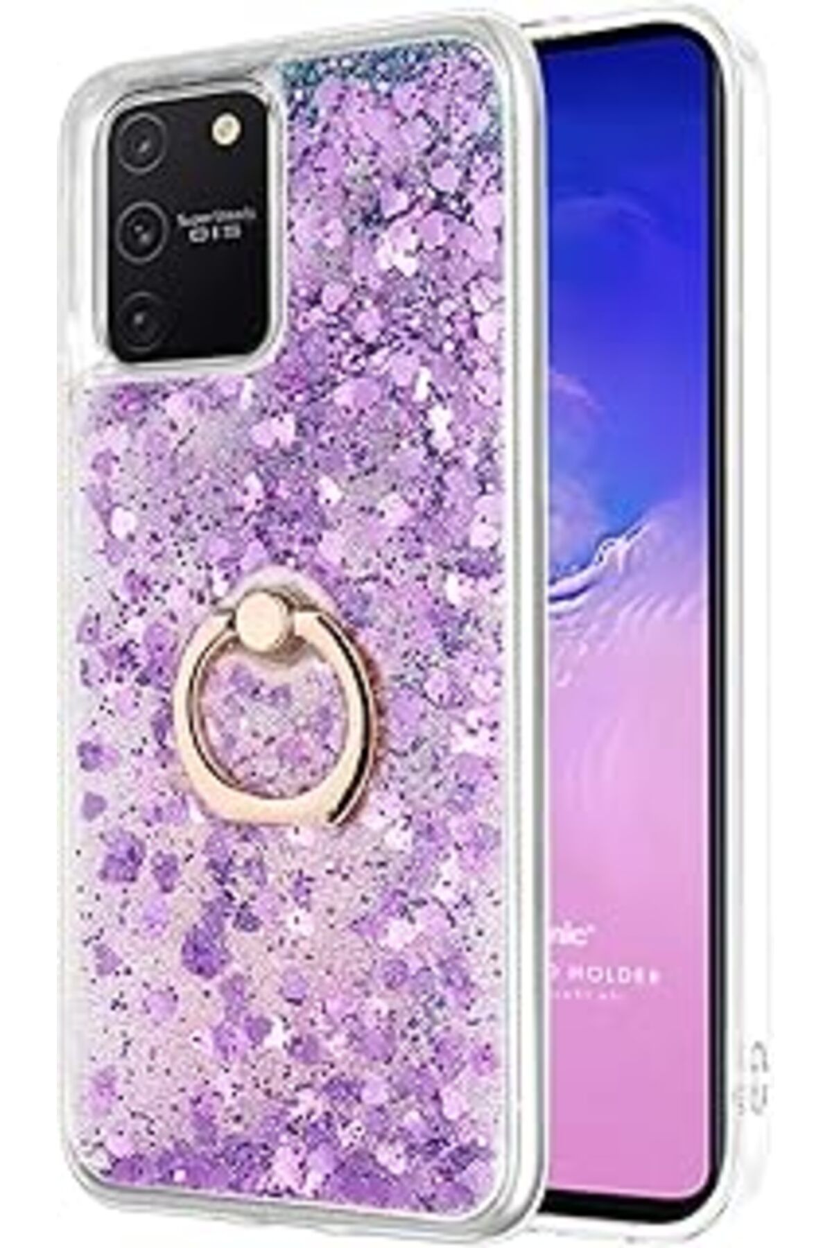 Karachil Microsonic Samsung Galaxy S10 Lite Için Kılıf Glitter Liquid Holder Mor [Galaxy S10 Lite Ile Uyumlu