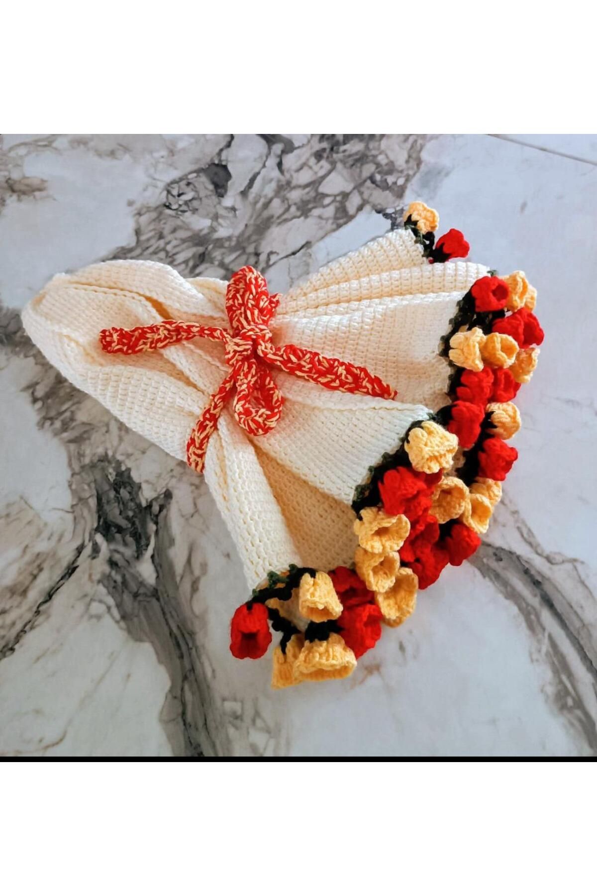 Charme Elegant el örgüsü gül buket şal