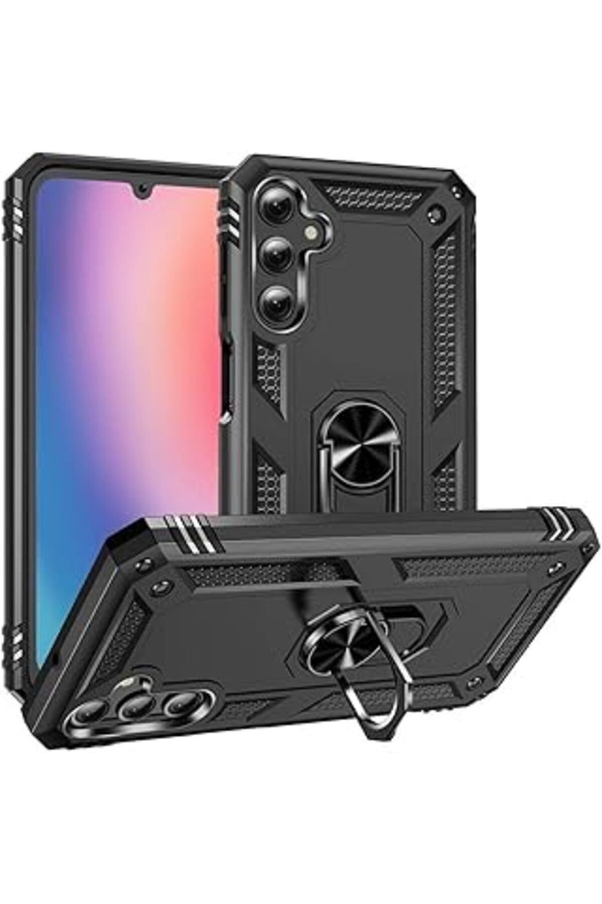 Pazarcan Galaxy A25 Ile Uyumlu Kılıf Z-Vega Shockproof Standlı Yüzük Tutuculu Mega Case Kapak Siyah