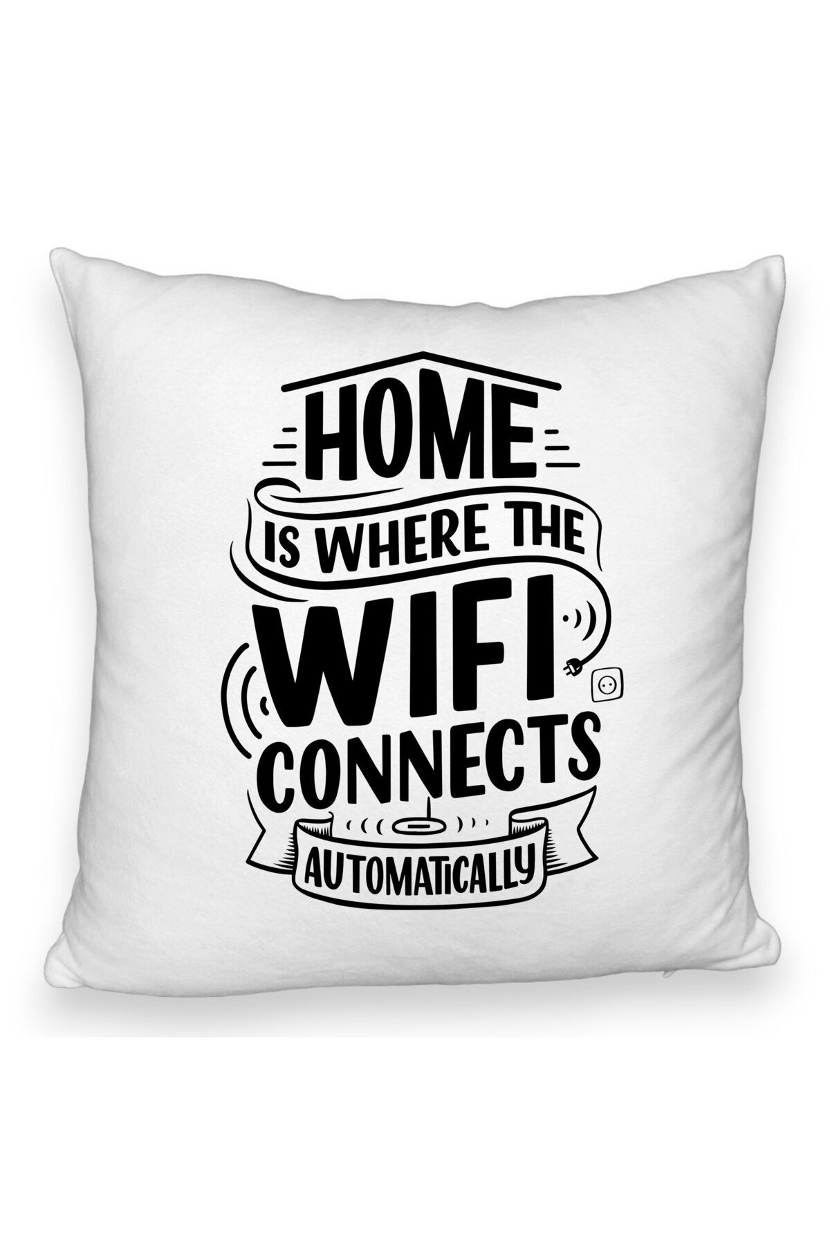 BEKZ-Fluffy Decorative Pillow, Model Home Is Where Wifi Connects Automatically, 40x40 Cm, White, Detachab 1