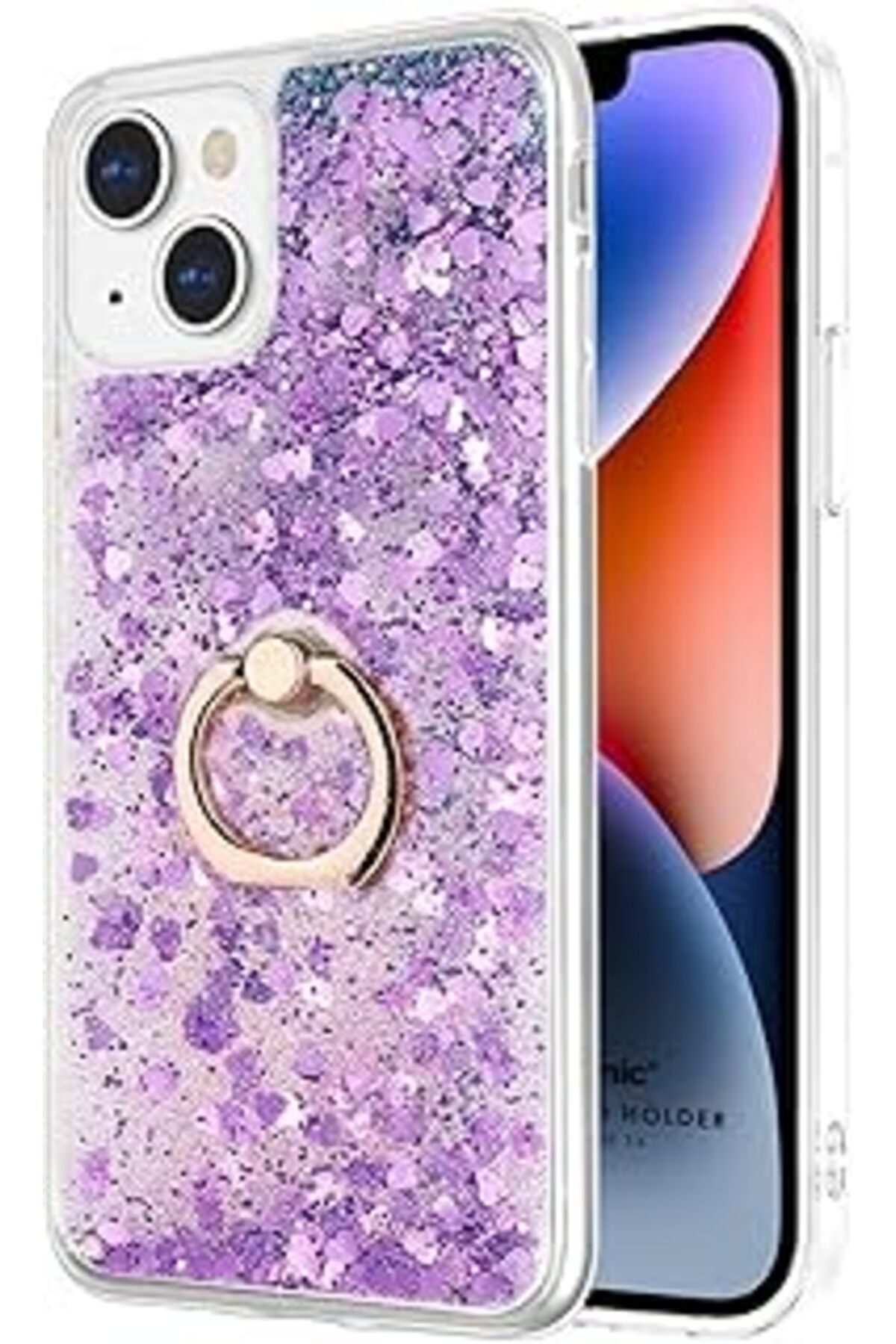 Karachil Microsonic Apple Iphone 14 Için Kılıf Glitter Liquid Holder Mor [Iphone 14 Ile Uyumlu Kılıf - Mor]