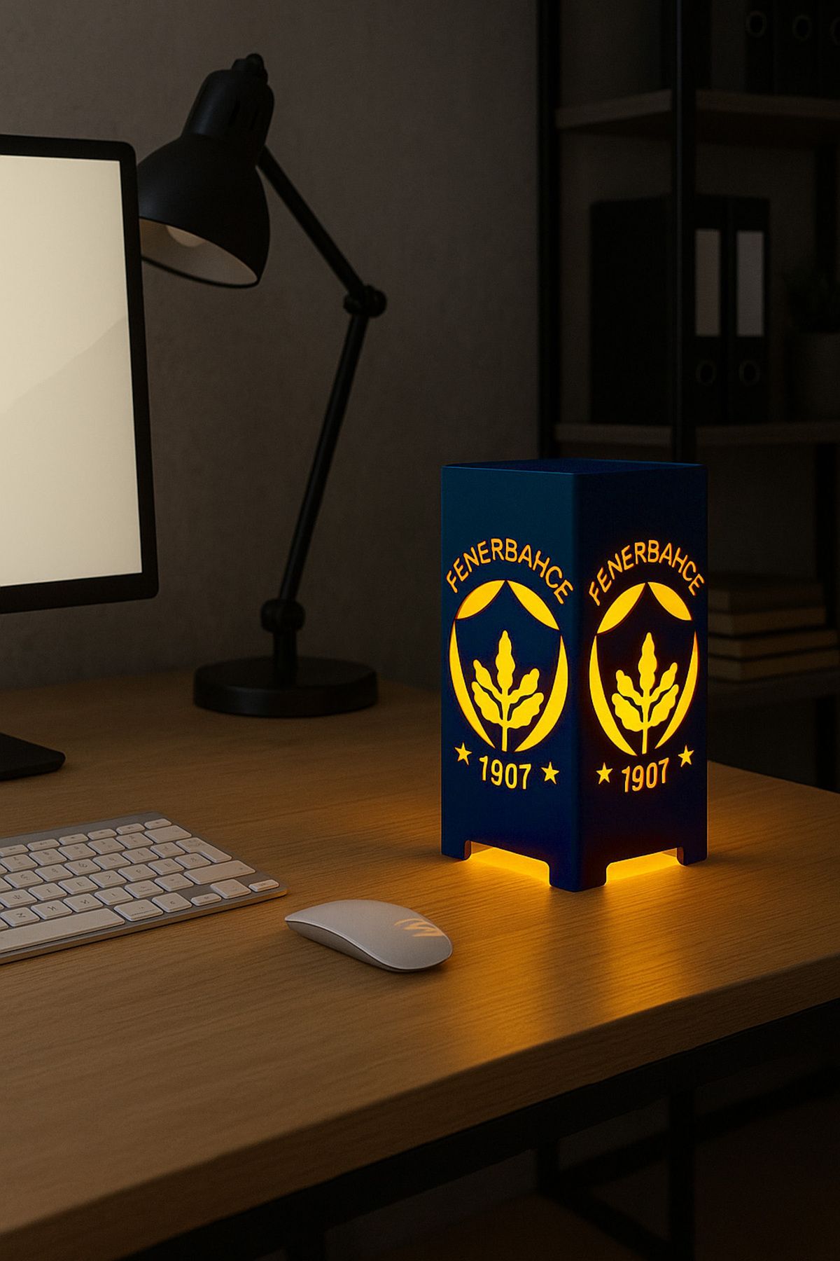 Fenerix Sarı Lacivert Fenerbahçe LED Işıklı FB Masa Lambası – Özel Tasarım Dekoratif Gece Lambası