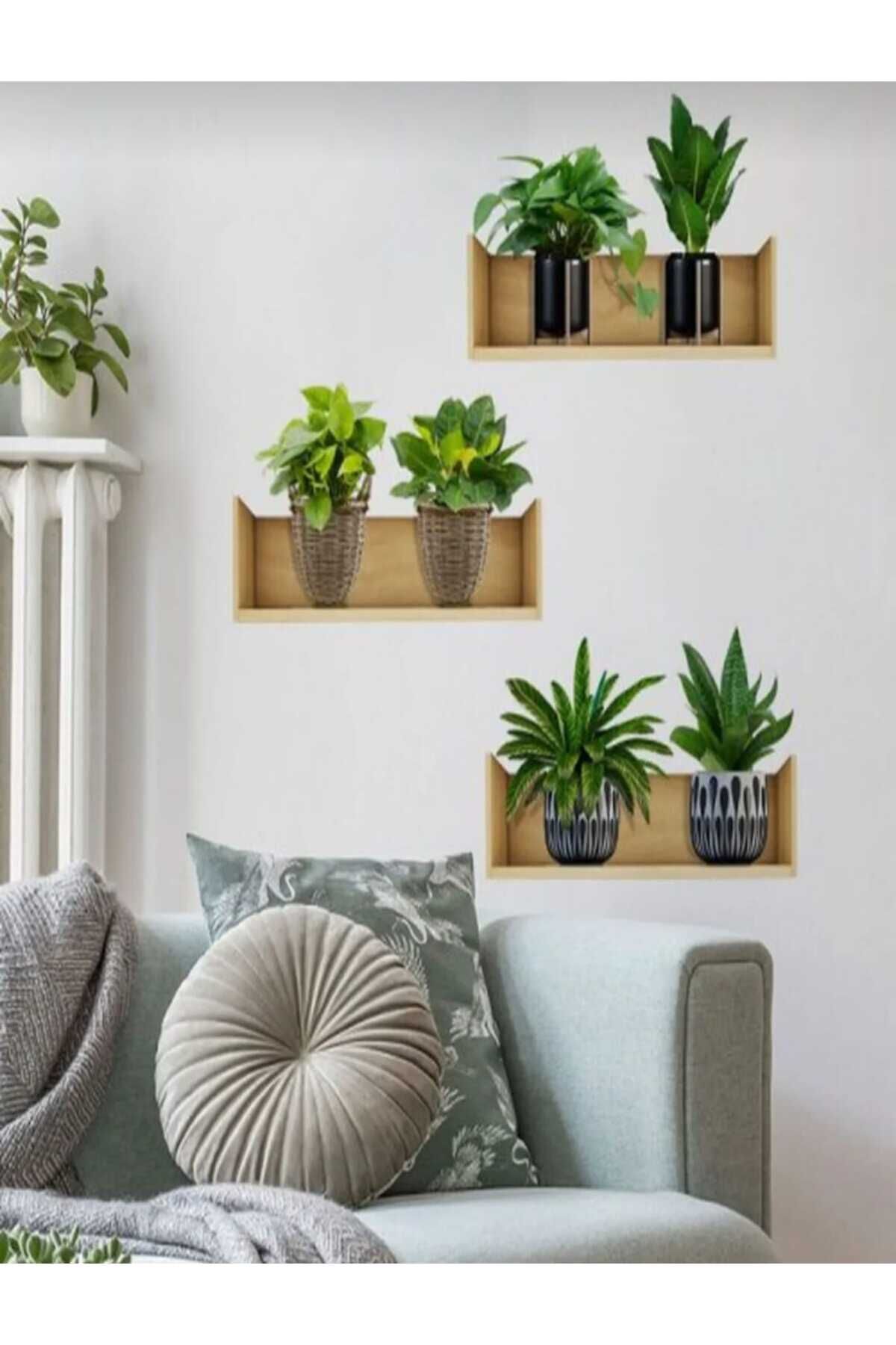 hipiylow 3 Adet Raflı Bitki Tasarımlı Yapışkanlı Sticker 20*30 Cm