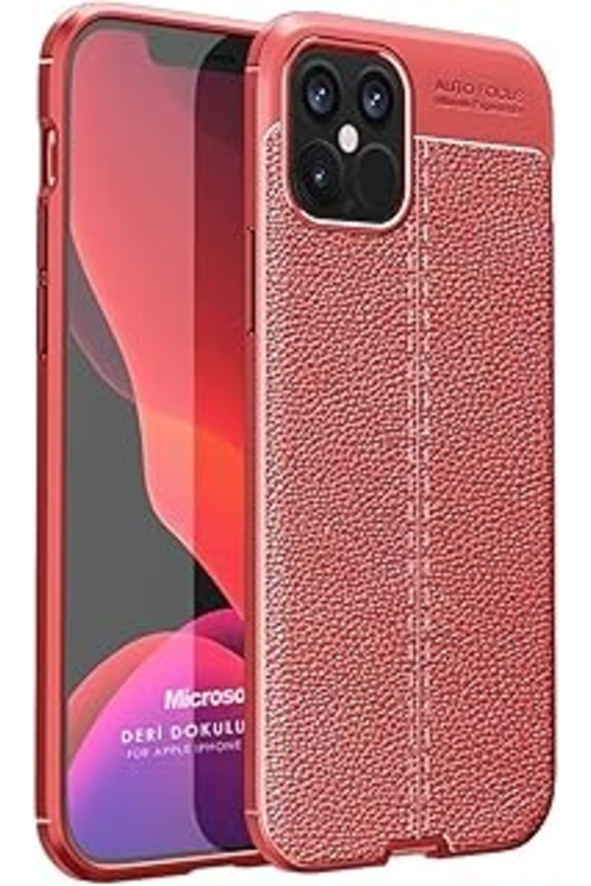 Karachil Microsonic Apple Iphone 12 Pro Için Kılıf Deri Dokulu Silikon Kırmızı [Iphone 12 Pro Ile Uyumlu Kıl