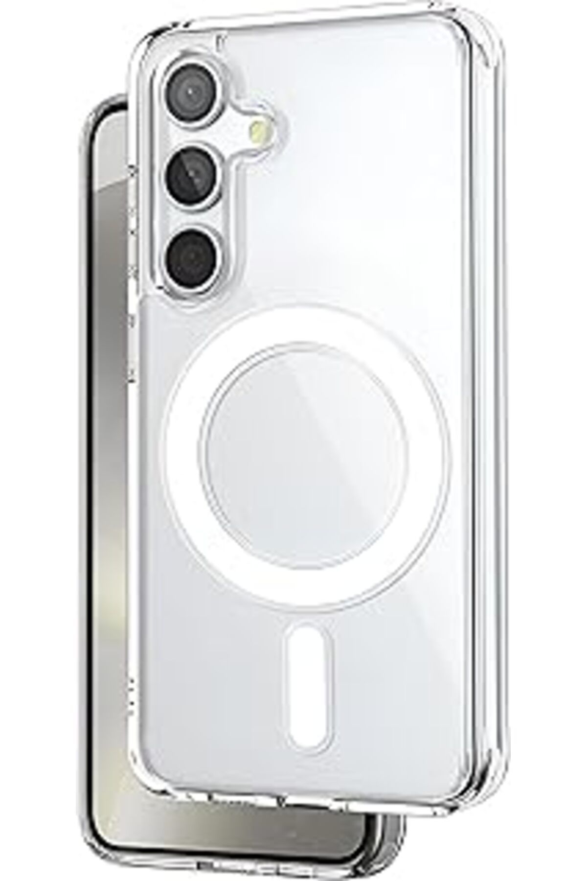 Karachil Teknoft Samsung Galaxy S24 Plus İçin Magsafe Aksesuarlarıyla Uyumlu Şok Emici Silikon Kenarlı Sarar