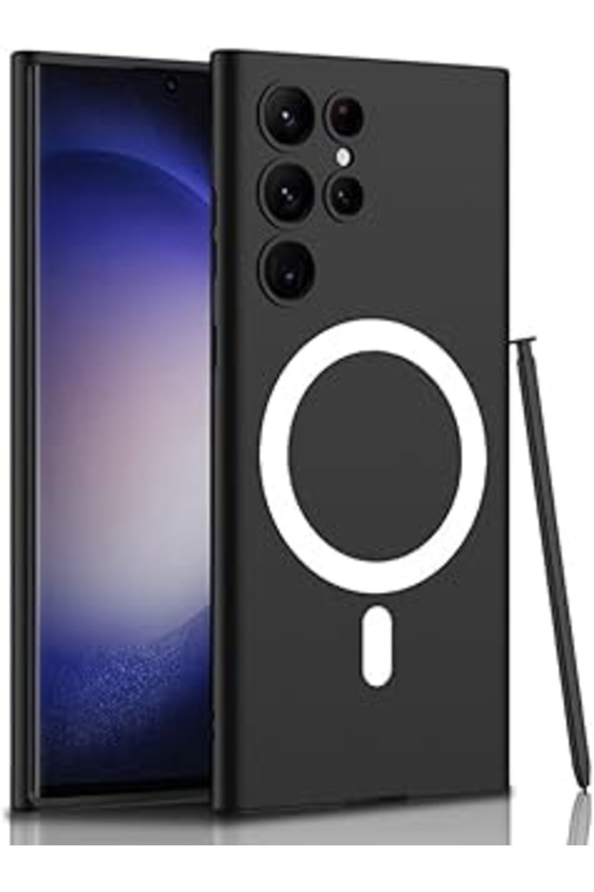 Karachil Zore Galaxy İle Uyumlu S23 Ultra Kılıf Wireless Şarj Özellikli Kıpta Magsafe Silikon Kapak Siyah