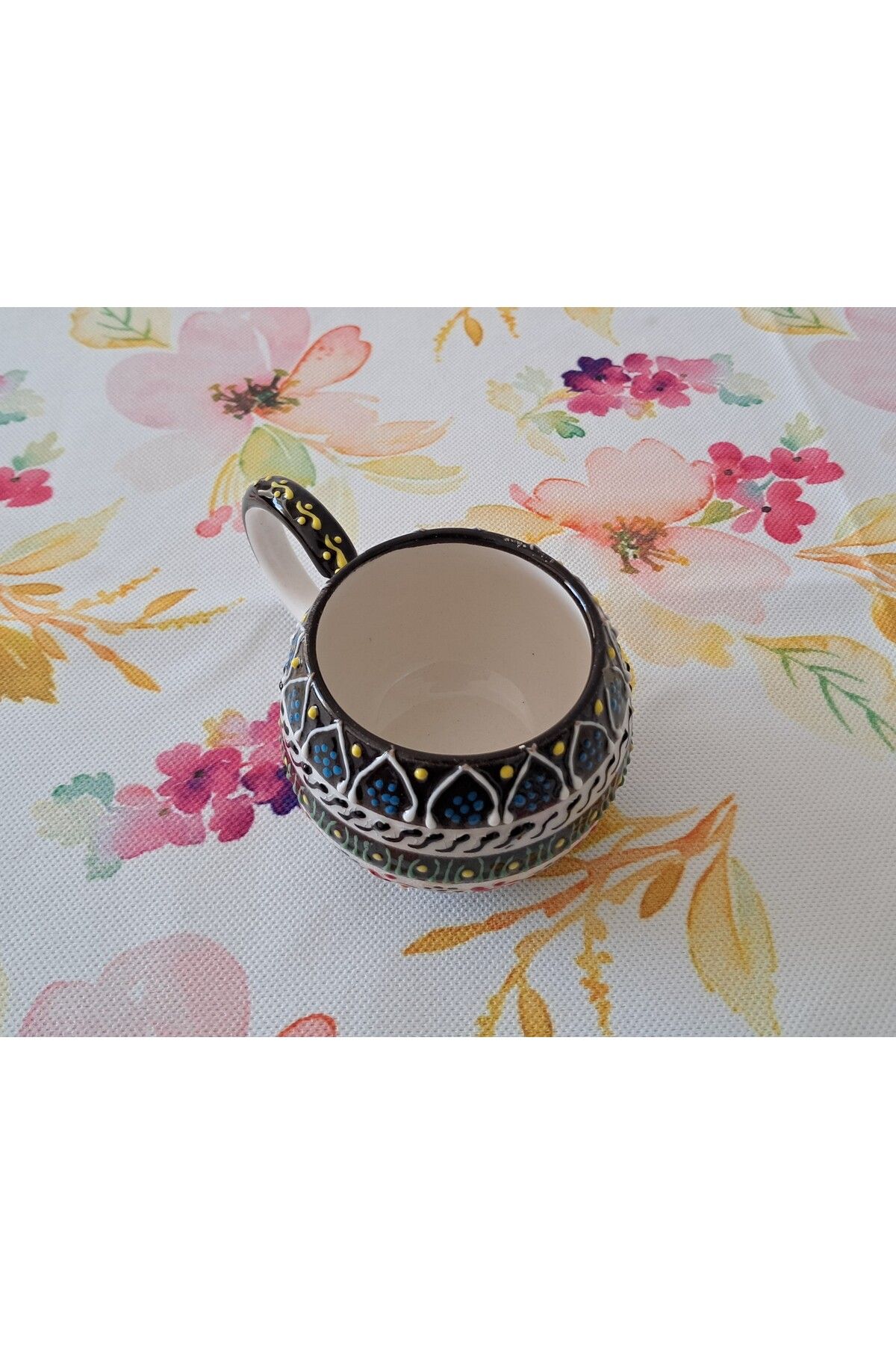 Artiser Klasik çini desenli seramik kupa, Seramik mug, El yapımı seramik kupa, Seramik kahve fincanı