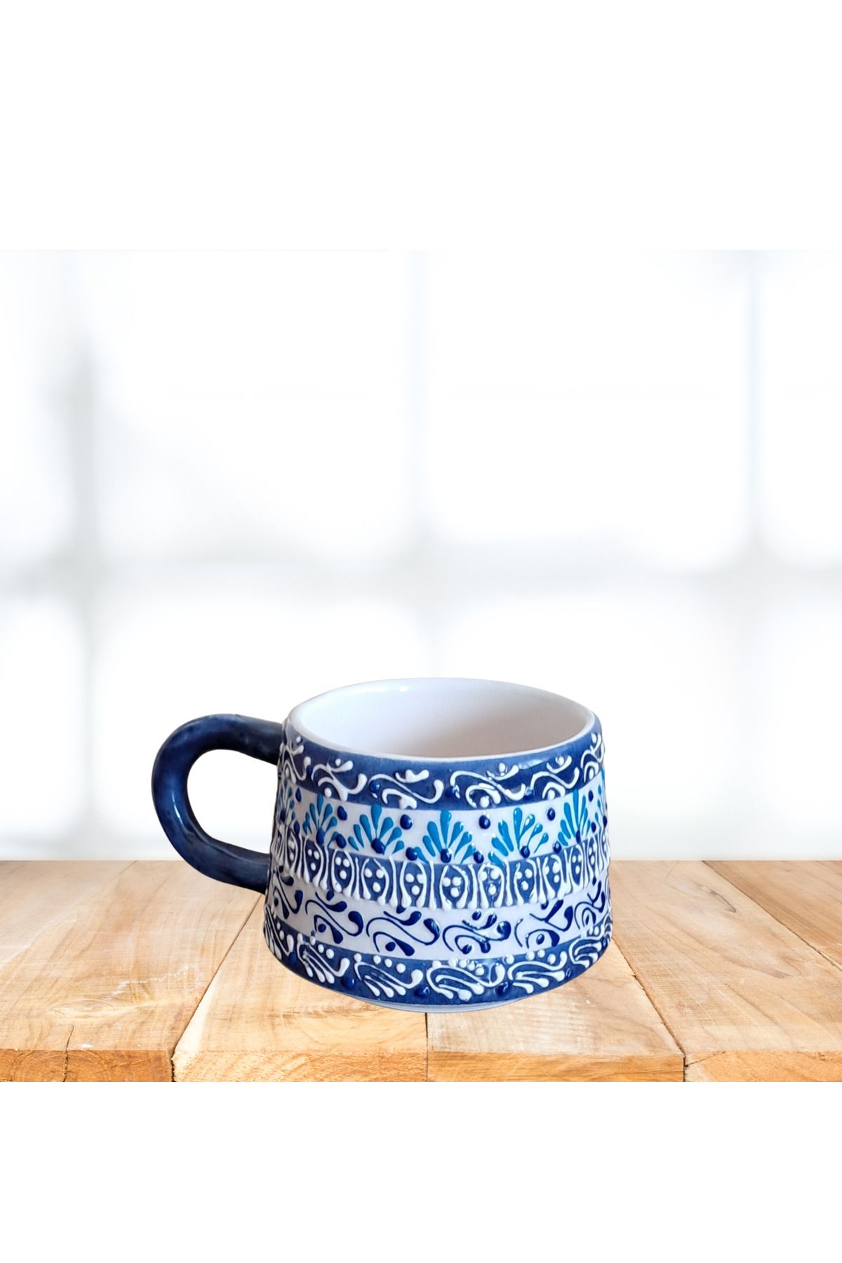 Artiser Klasik çini desenli seramik kupa, Seramik mug, El yapımı seramik kupa, Seramik kahve fincanı