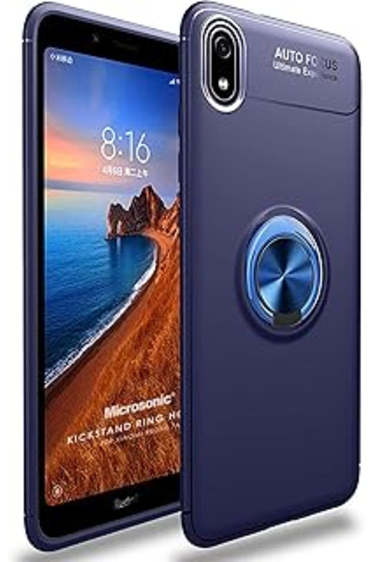 Karachil Microsonic Xiaomi Redmi 7A Için Kılıf Kickstand Ring Holder Lacivert [Redmi 7A Ile Uyumlu Kılıf - L