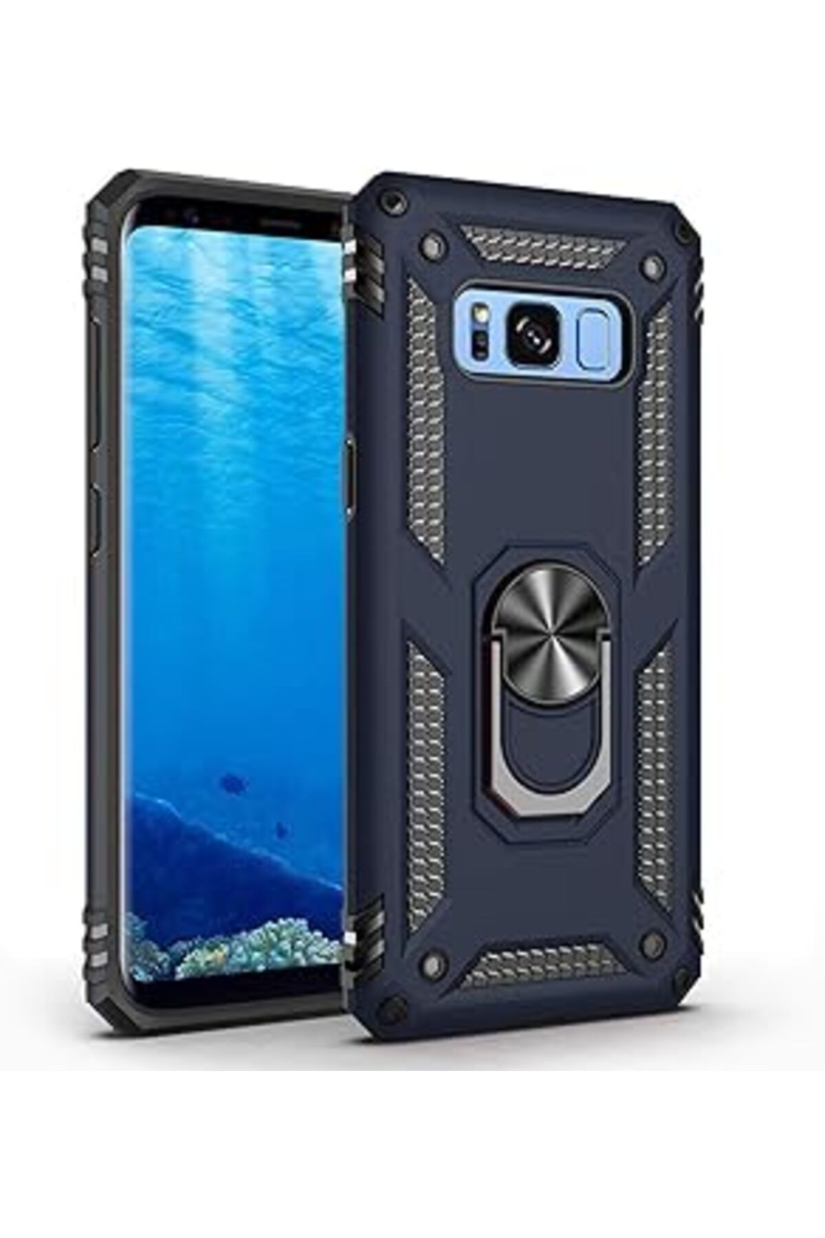 Karachil Microsonic Samsung Galaxy S8 Plus Için Kılıf Military Ring Holder Lacivert [Galaxy S8 Plus Ile Uyum