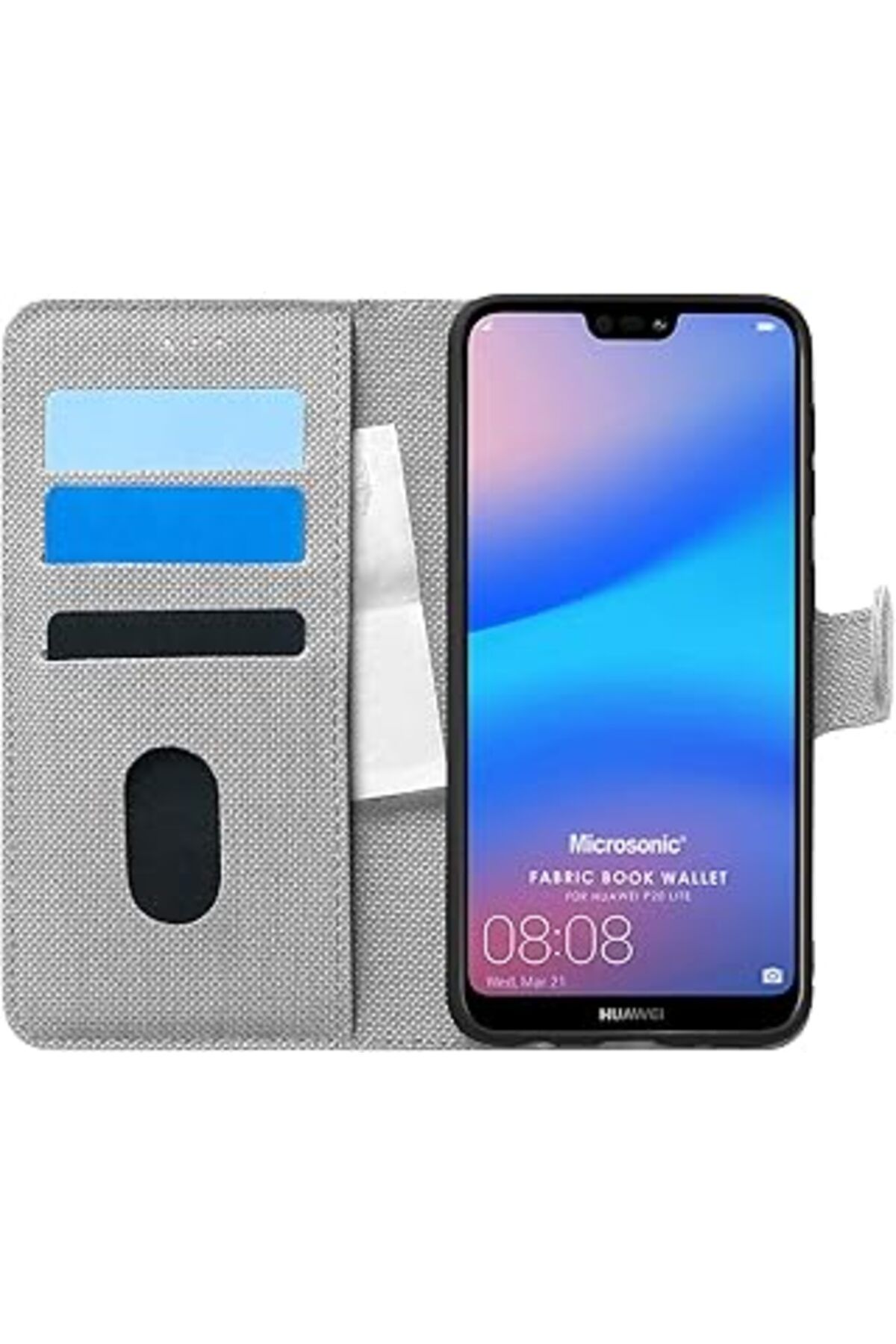 Karachil Microsonic Huawei P20 Lite Için Kılıf Fabric Book Wallet Gri [P20 Lite Ile Uyumlu Kılıf - Gri]