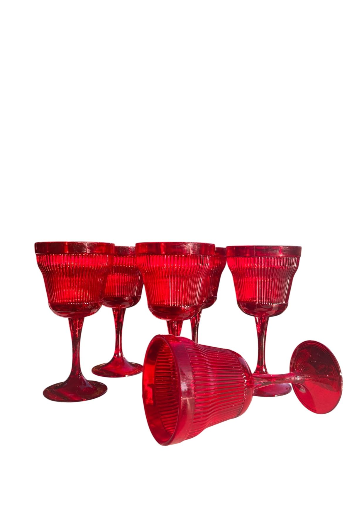 HNG HOME Akrilik Gül Kırmızı 6'lı Kadeh & Su Meşrubat Kahve Yanı Bardağı 300 ml ( Cam Değildir )