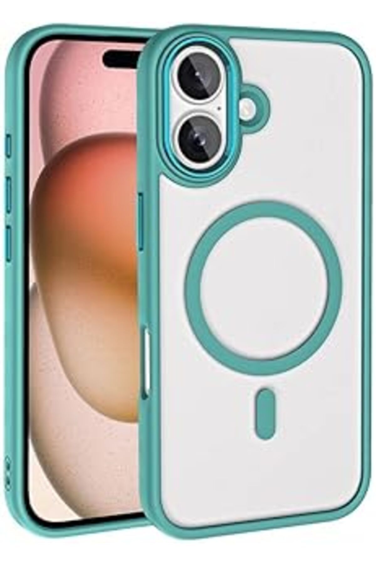 Karachil Zore Apple İle Uyumlu Iphone 16 Kılıf Wireless Şarj Özellikli Zore Krom Magsafe Silikon Kapak Yeşil