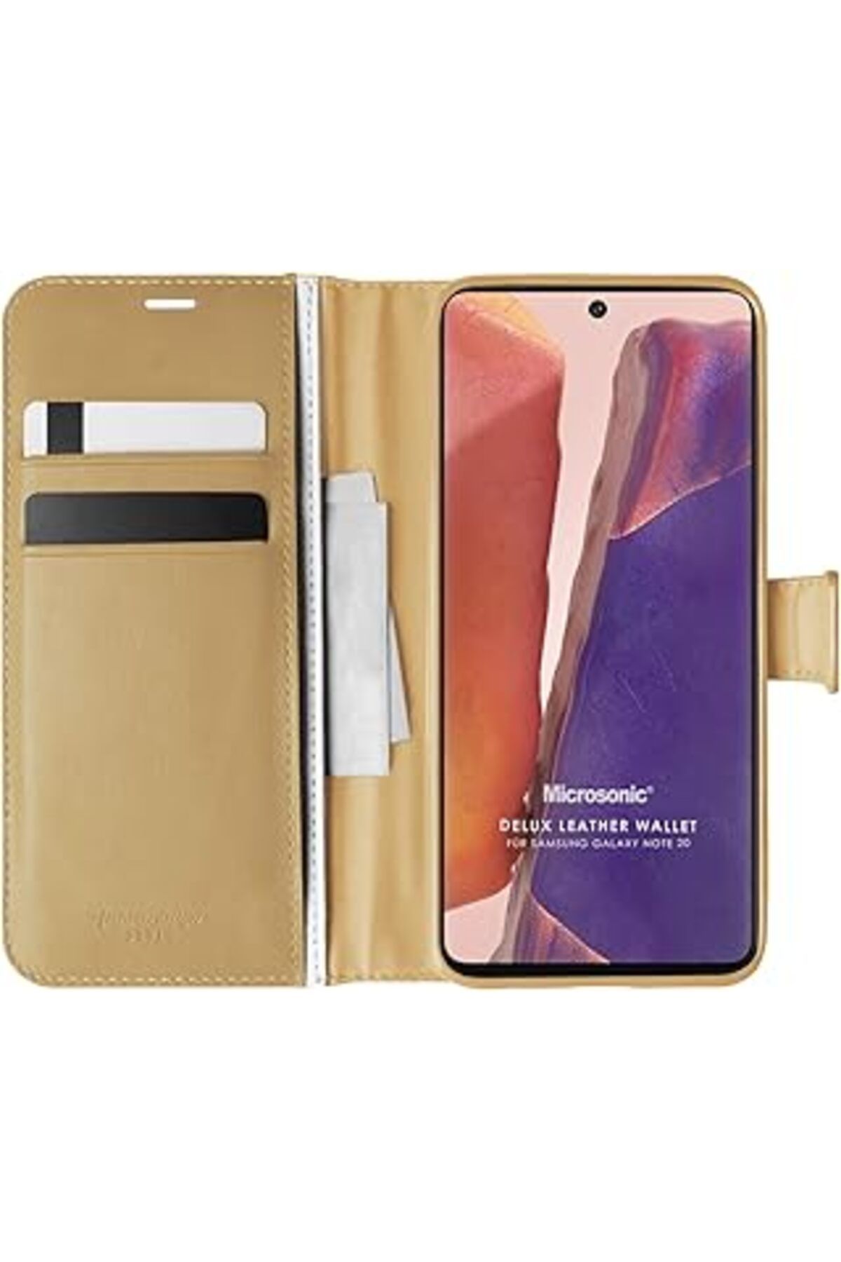 Karachil Microsonic Samsung Galaxy Note 20 Için Kılıf Delux Leather Wallet Gold