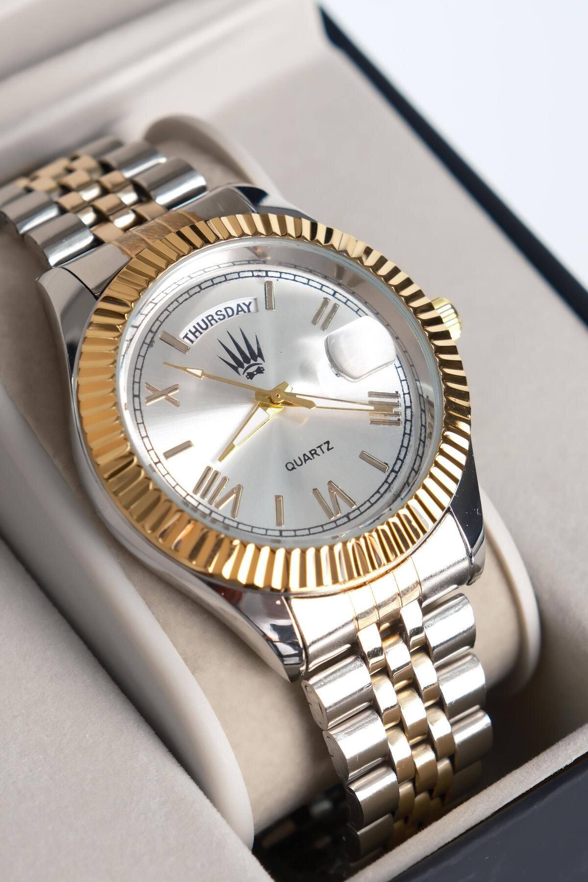 WATCHOFROYAL Lumen Romanum Silver Gold Metalik Kol Saati